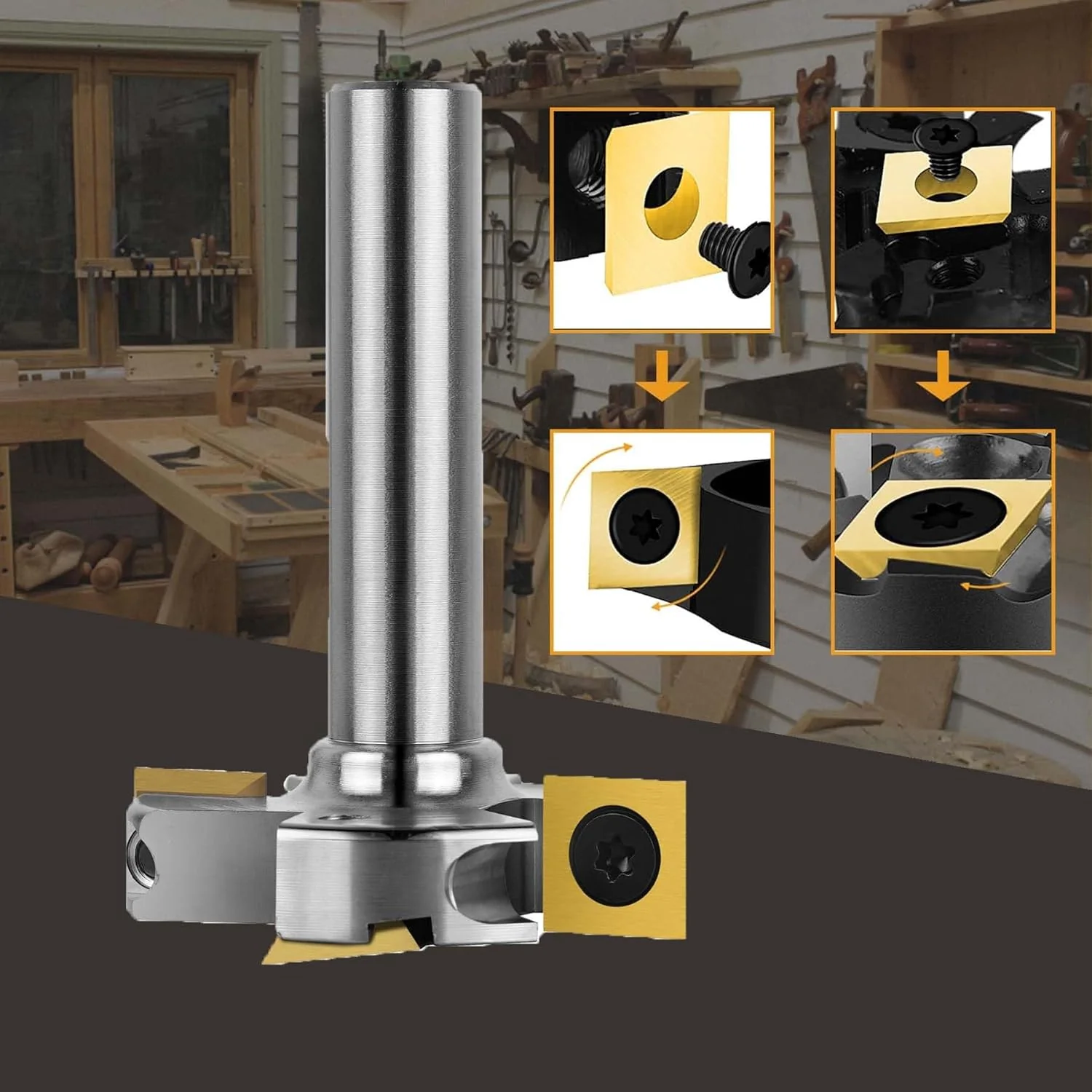 SpeTool Vernickelt Planfräser 12mm Schaft 45mm Schnittdurchmesser Planfräser für Oberfräse Flächenfr - Image 3