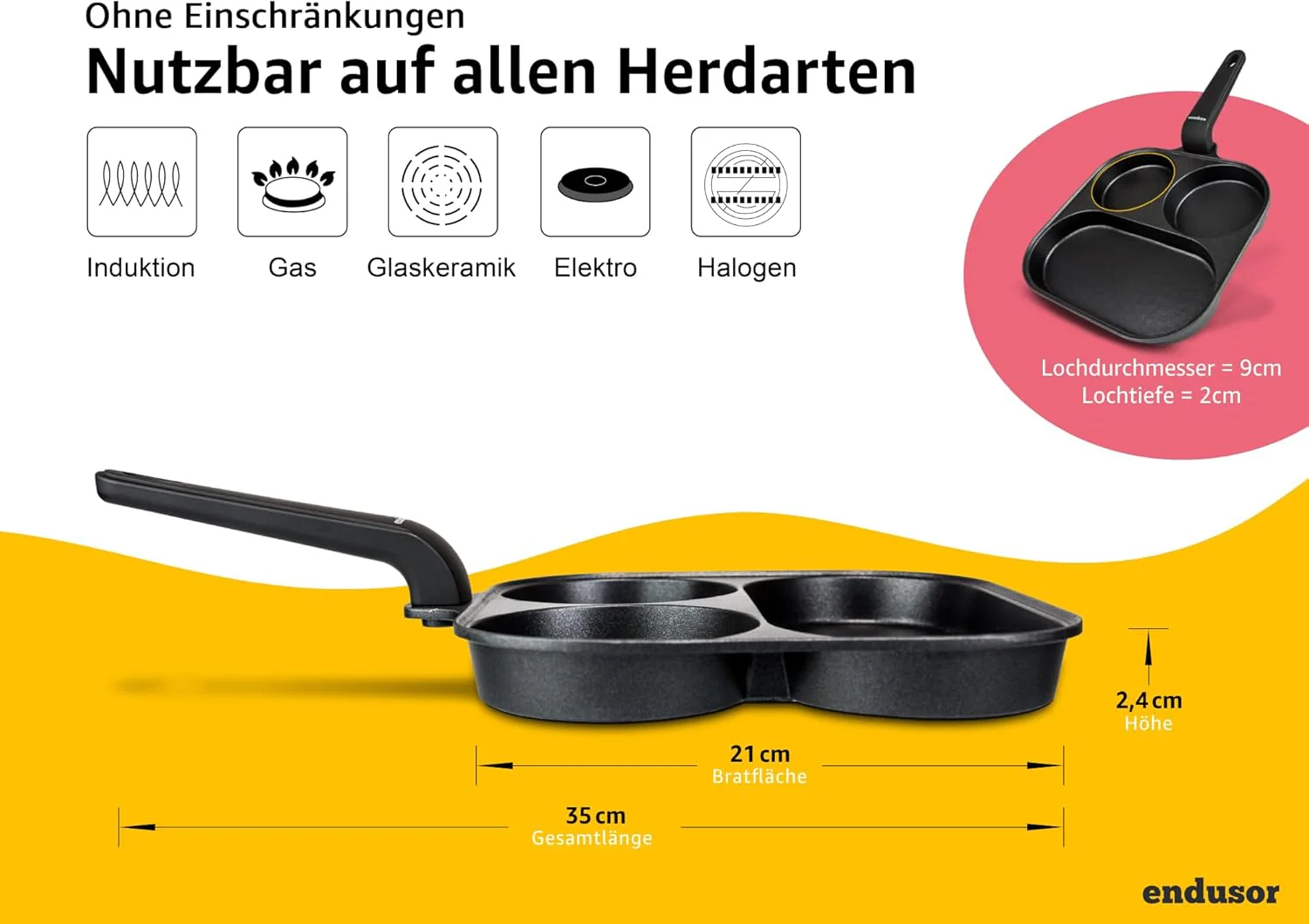 Spiegeleipfanne (21cm) - Frühstückspfanne dreigeteilt mit Antihaft-Beschichtung für [ Induktion Gas - Image 3