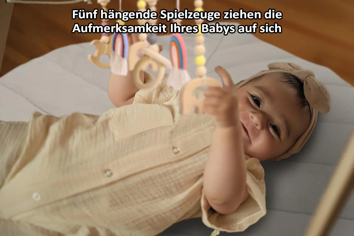 Spielbogen Baby aus Holz inkl. 5 Spielzeugen – Stabiler & Klappbares Spieltrapez - Image 4