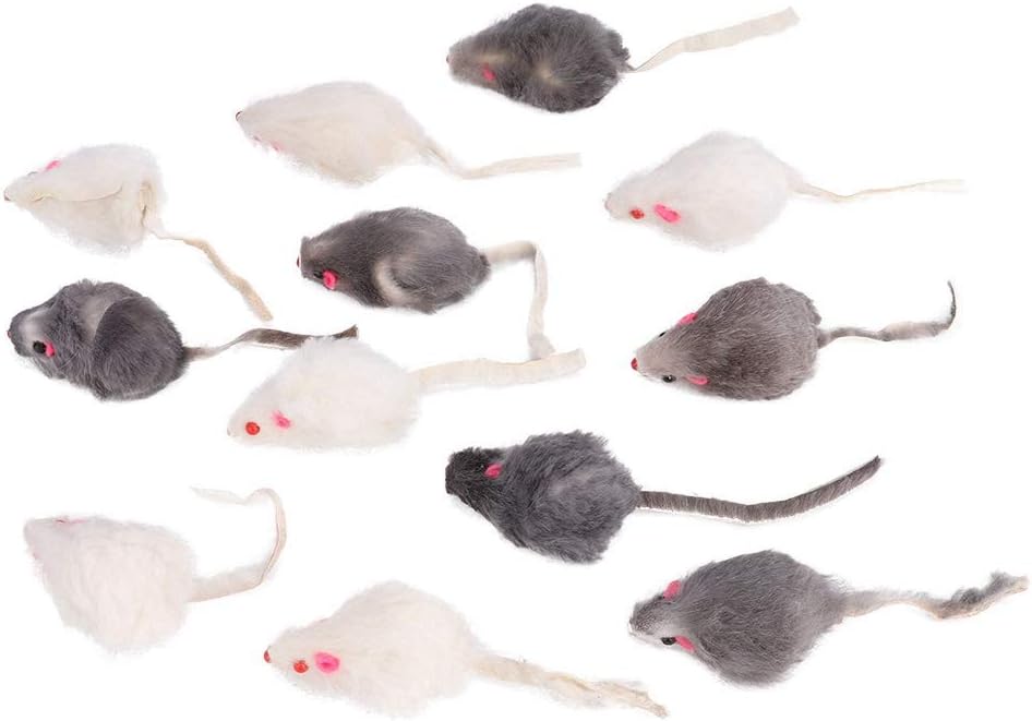 Spielzeug 12 Mäuse aus Kaninchenfell, 12 Stück, Haustier-Katzenspielzeug, Kleine Plüschmaus, Lustige - Image 2
