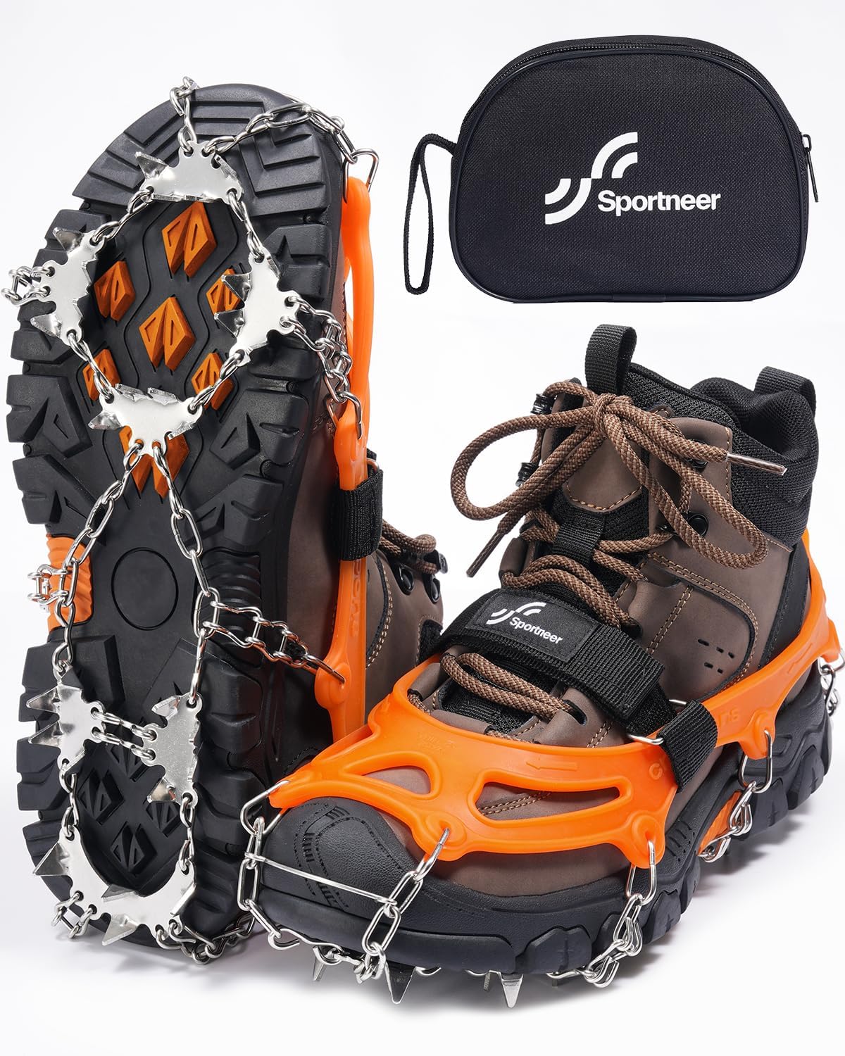 Sportneer Steigeisen Eisstollen Traktion, 19 Spikes Edelstahl Anti-Rutsch EIS Schnee Grips für Schuh - Image 2