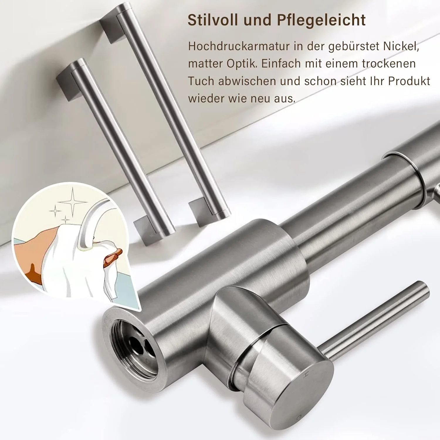 Spültischarmatur Hochdruck Küchenarmatur, Einhebelmischer Armatur flexibler Auslauf mit Spiralfeder, - Image 5