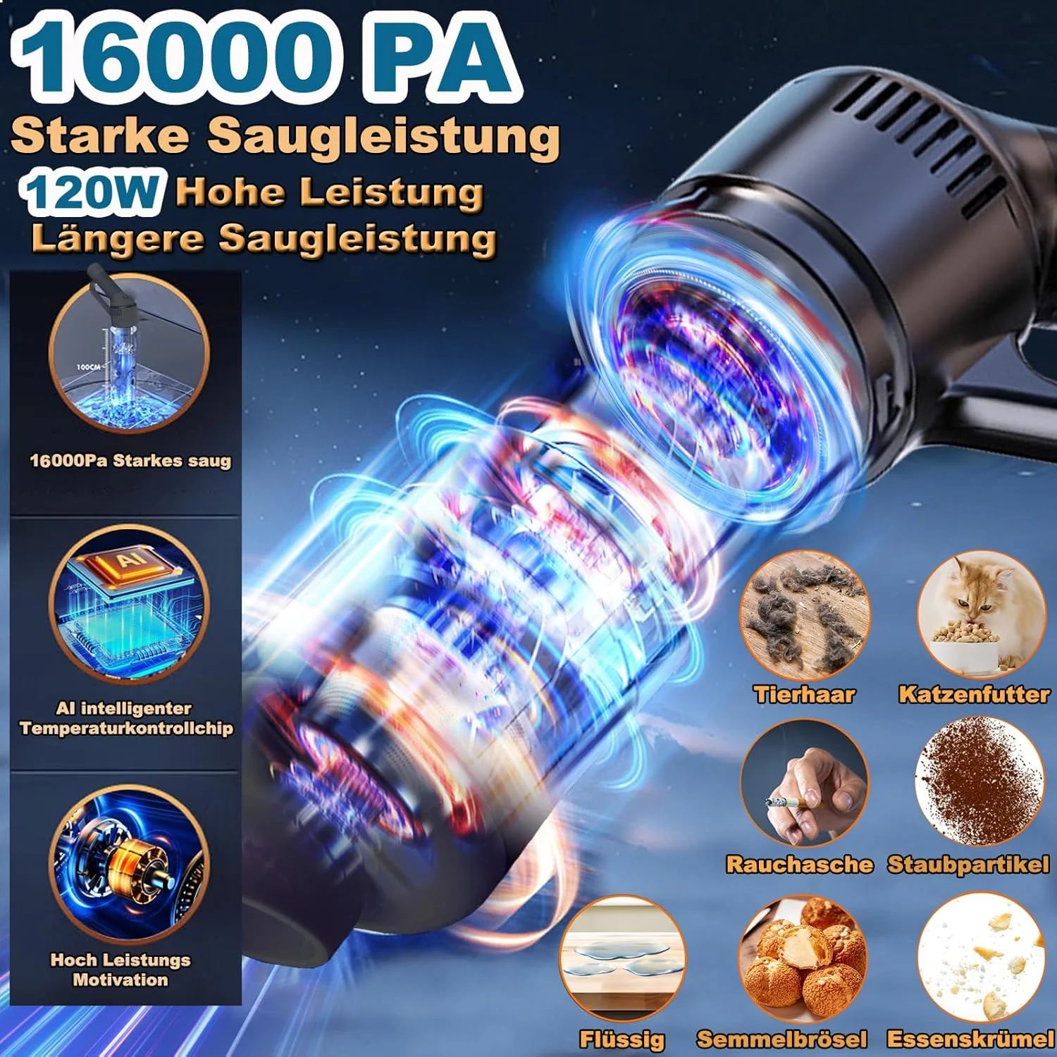 SRAYG 16000Pa Akku Handstaubsauger Beutellos Testsieger, Nass/Trocken, 120W Autostaubsauger Kabellos - Image 2