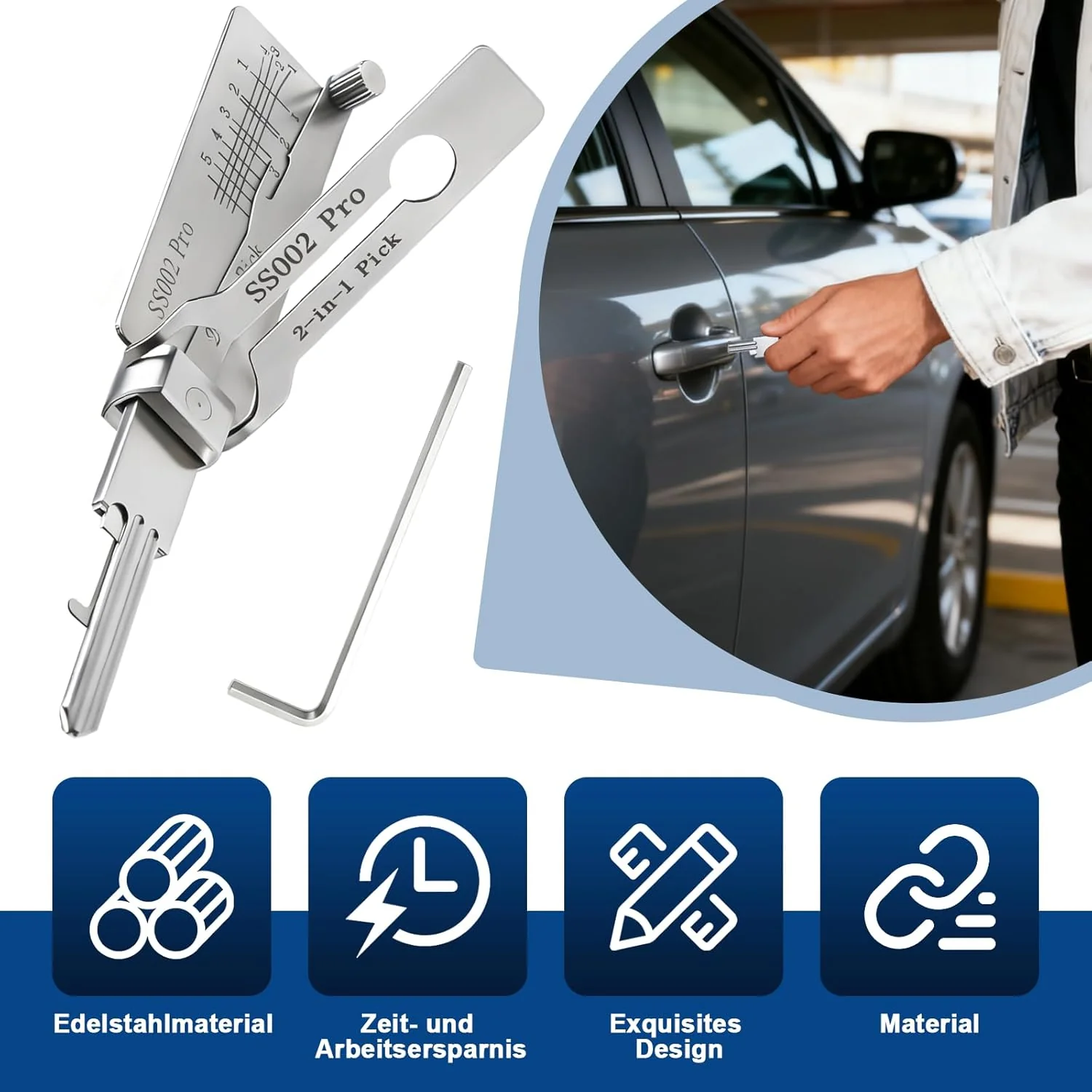 SS002 PRO Hauptschlüssel-decoder aus edelstahl,lishi 2-in-1 lock pick und Pick-Werkzeuge,Autoschlüss - Image 4