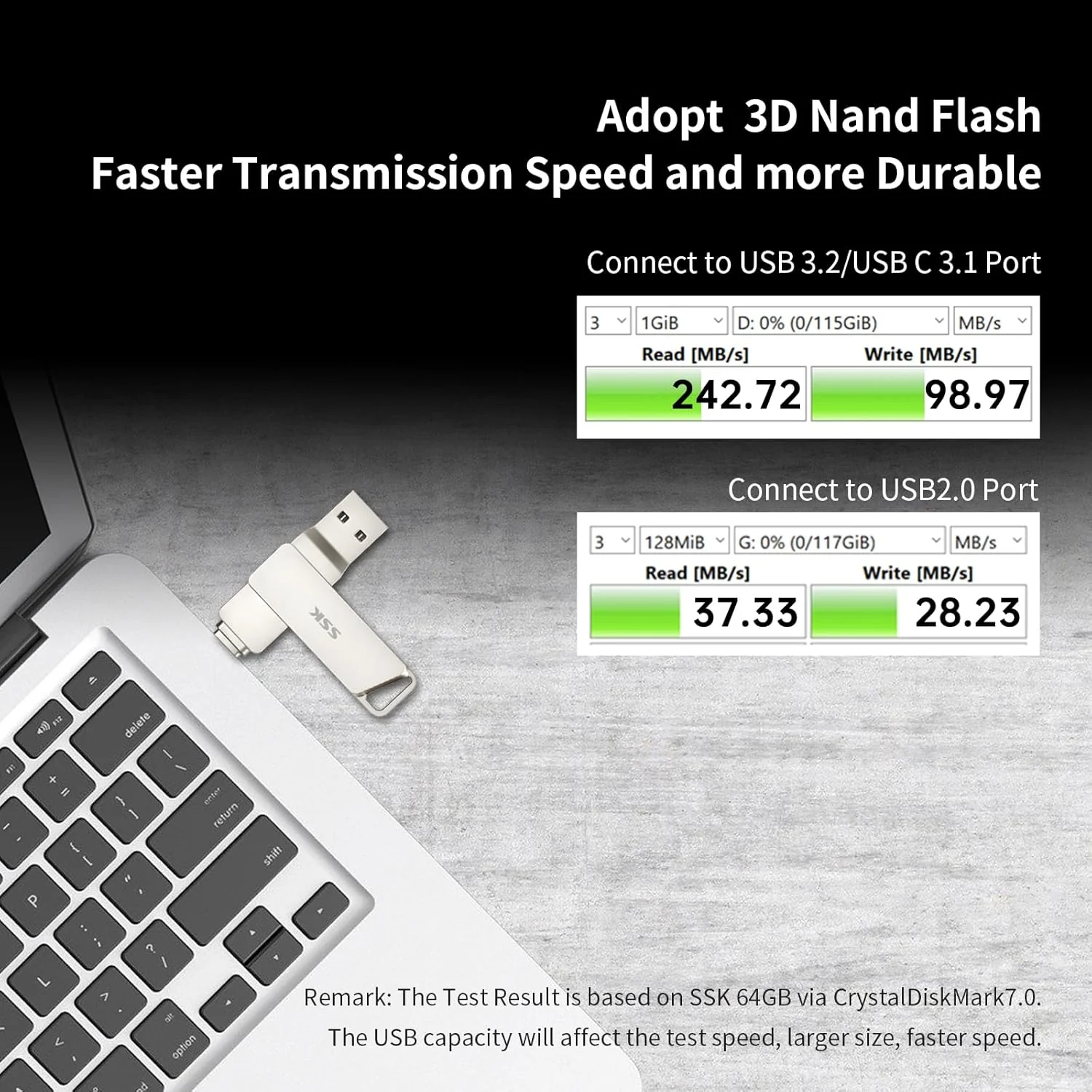 SSK USB C-Disk 64GB Speicher bis zu 200 MB/s Dual-Laufwerk Typ C + USB 3.2 Jump Flash Drive-Speicher - Image 3