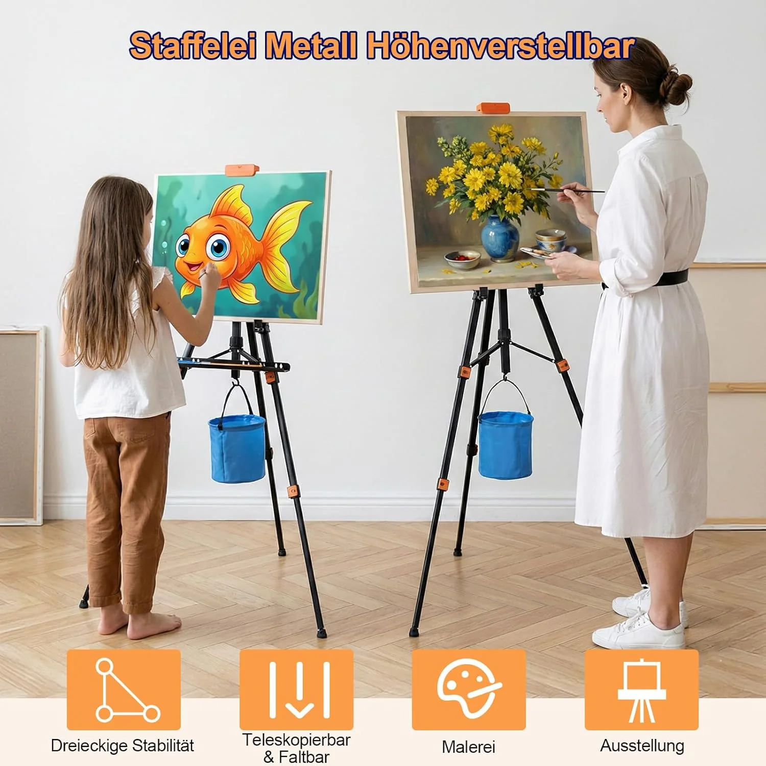 Staffelei Metall höhenverstellbar 52–155 cm, Faltbar Tragbare Kunst Malstaffelei Ständer mit Ablage - Image 2