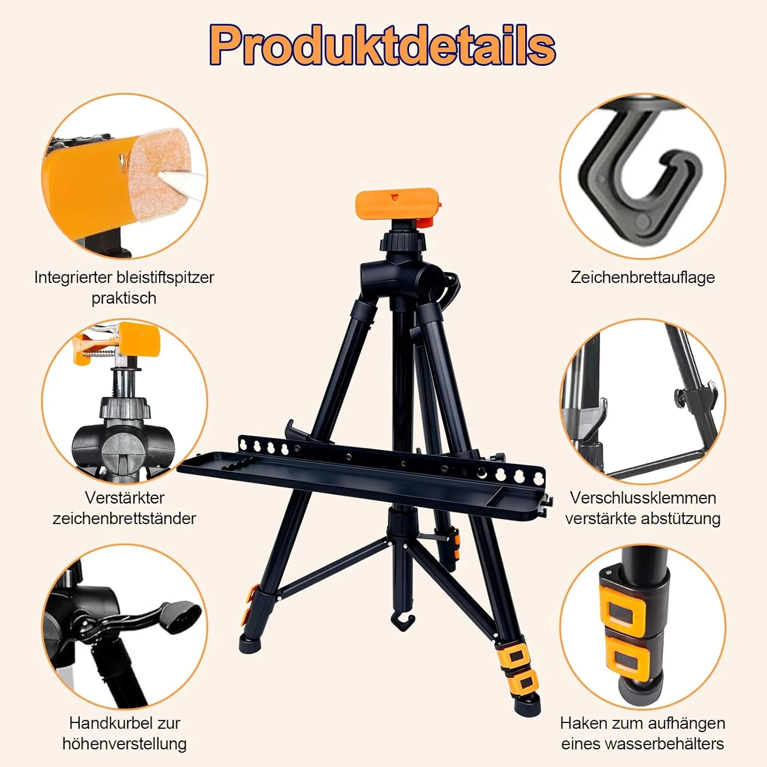 Staffelei Metall höhenverstellbar 52–155 cm, Faltbar Tragbare Kunst Malstaffelei Ständer mit Ablage - Image 5