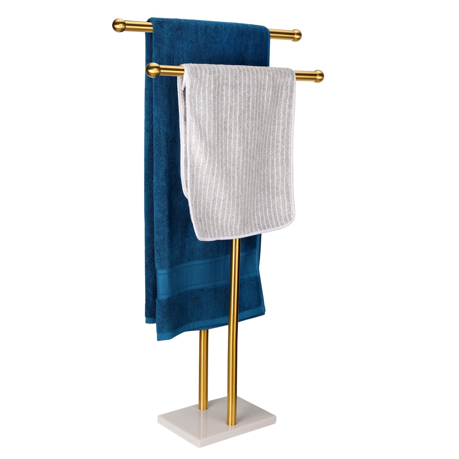 Stehender Handtuchhalter, Doppel-T-Form, hoher Badetuch-Lakenhalter mit Marmor-Design Basis für Bade