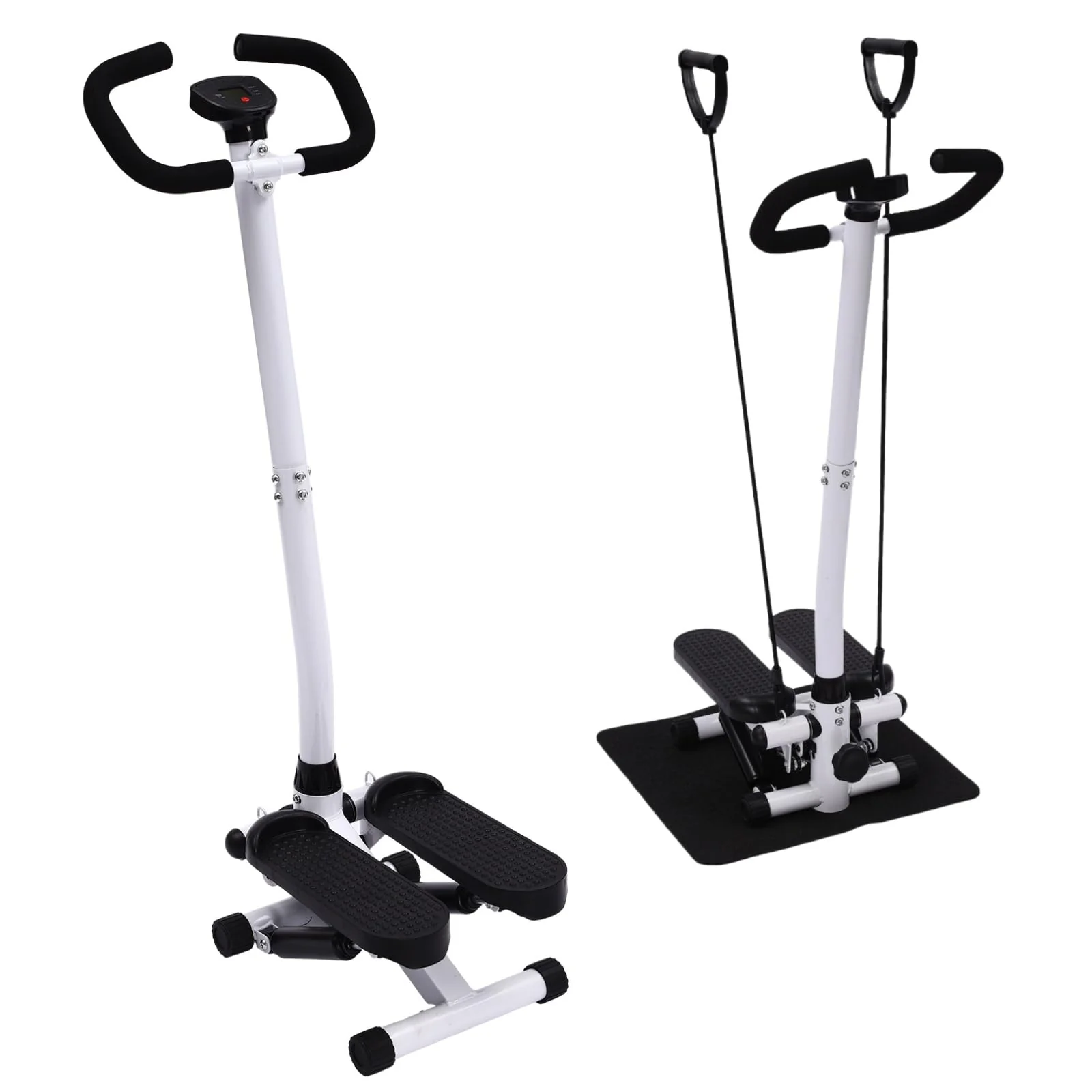 Stepper mit Griff, Fitness Heimtrainer mit LCD-Schirm, Handgriff und 90cm Widerstandsbandes, für Bei