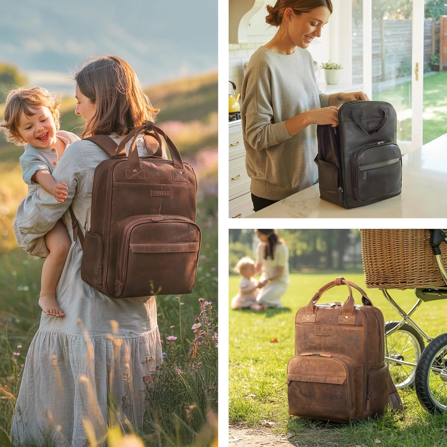 STILORD 'Fiena' Leder Wickelrucksack Gross Damen - grosser Babyrucksack & Windelrucksack - elegante - Image 2