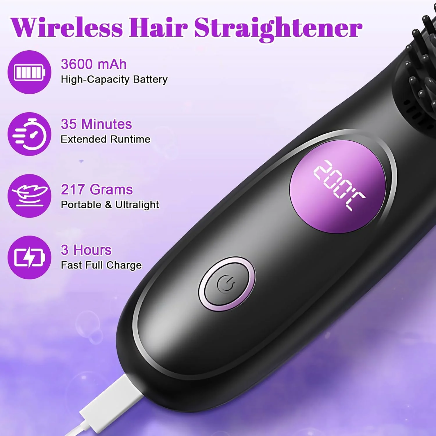 Stylingbürste für Kurze Haare Kabellos, Haarbürste Elektrisch, TragbarerGlättbürste Kabellos, 160-20 - Image 4