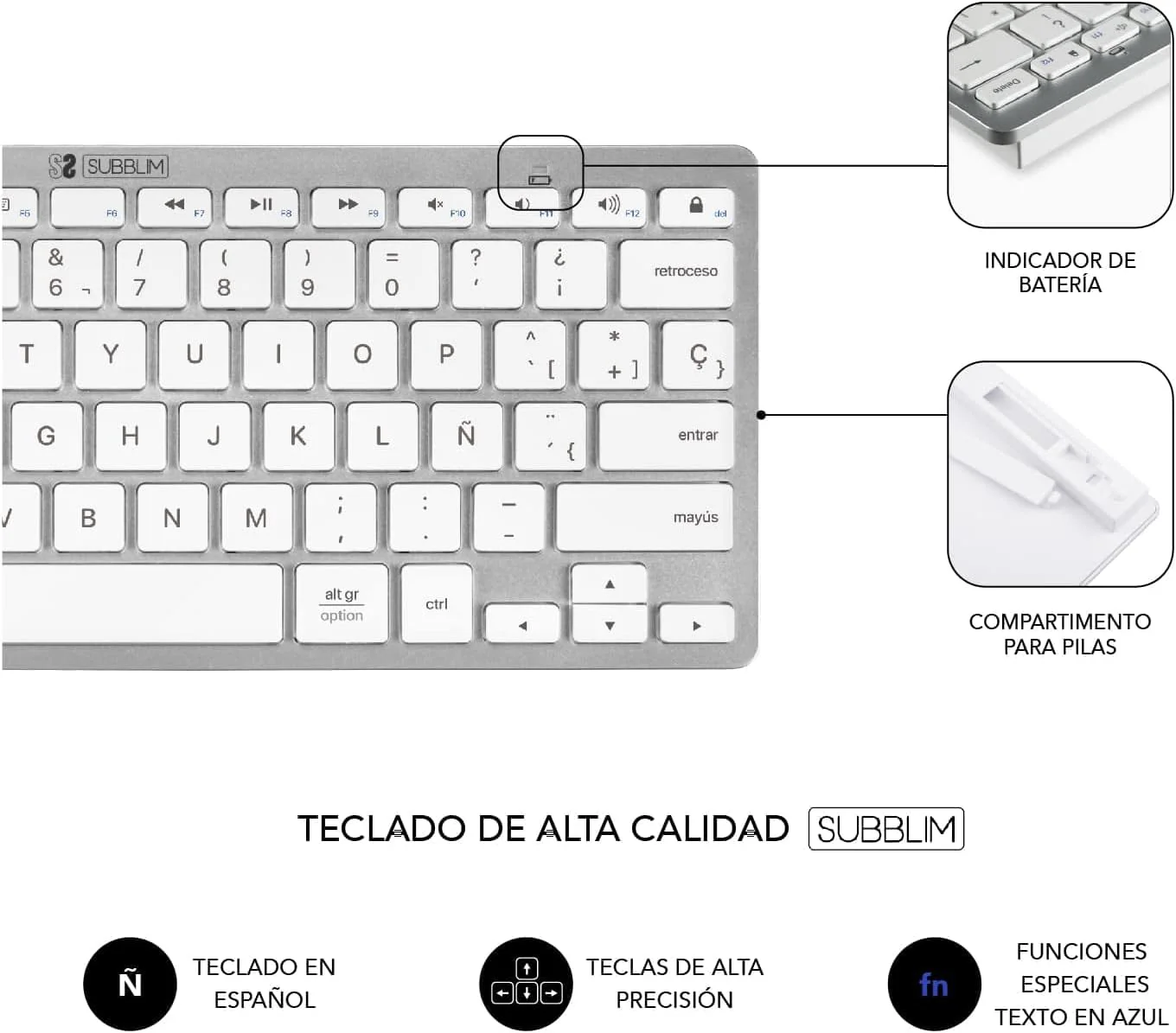 SUBBLIM Bluetooth-Tastatur und Maus, 2,4 G, kompakt, leise, USB-Empfänger, 2,4 G, wiederaufladbarer - Image 6