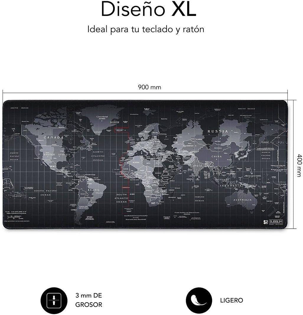 SUBBLIM World XL Mousepad schwarz Teppich Raton 90 x 40 cm Design Weltkarte - Image 3