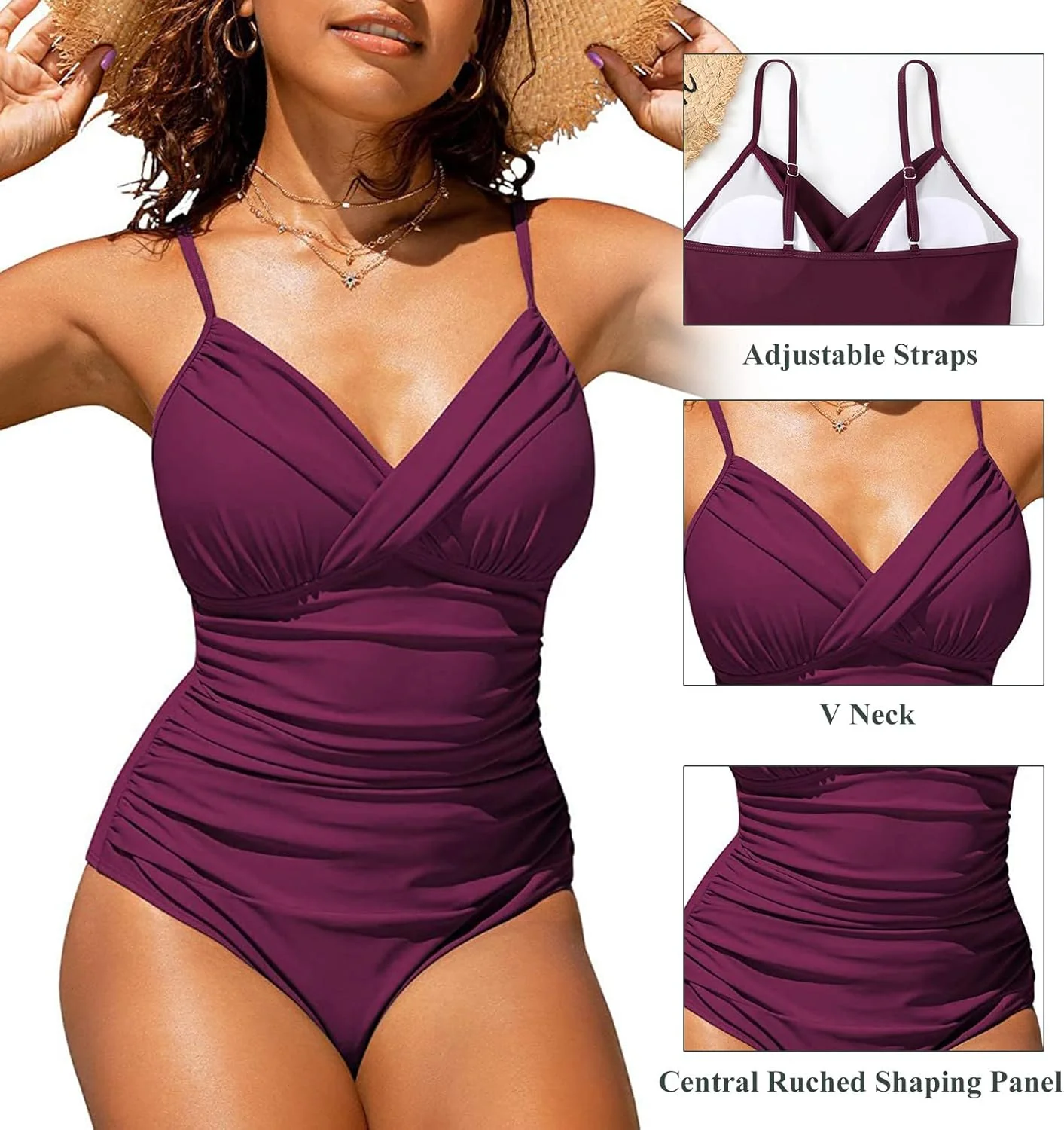 SUGSHYN Badeanzug Damen Sexy V Ausschnitt Schwimmanzug Bauchweg Bademode Push Up Swimming Suits Wome - Image 4