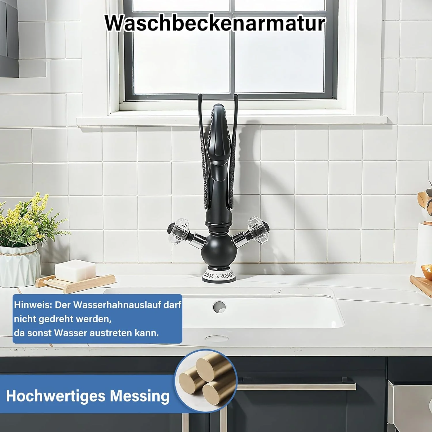 Suguword Wasserhahn Badarmatur mit Tierschwan-Design, Schwarz, Waschtischarmatur für Badezimmer, Was - Image 5