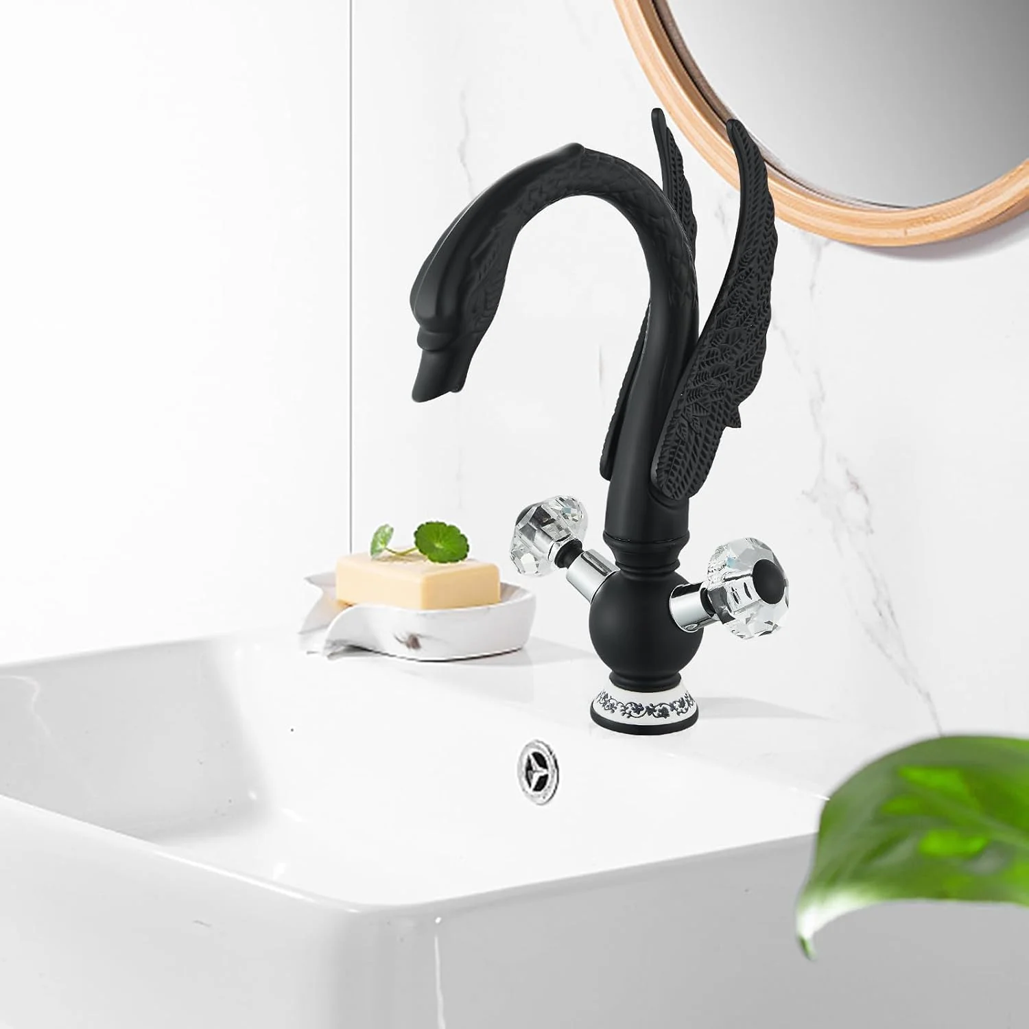 Suguword Wasserhahn Badarmatur mit Tierschwan-Design, Schwarz, Waschtischarmatur für Badezimmer, Was - Image 8