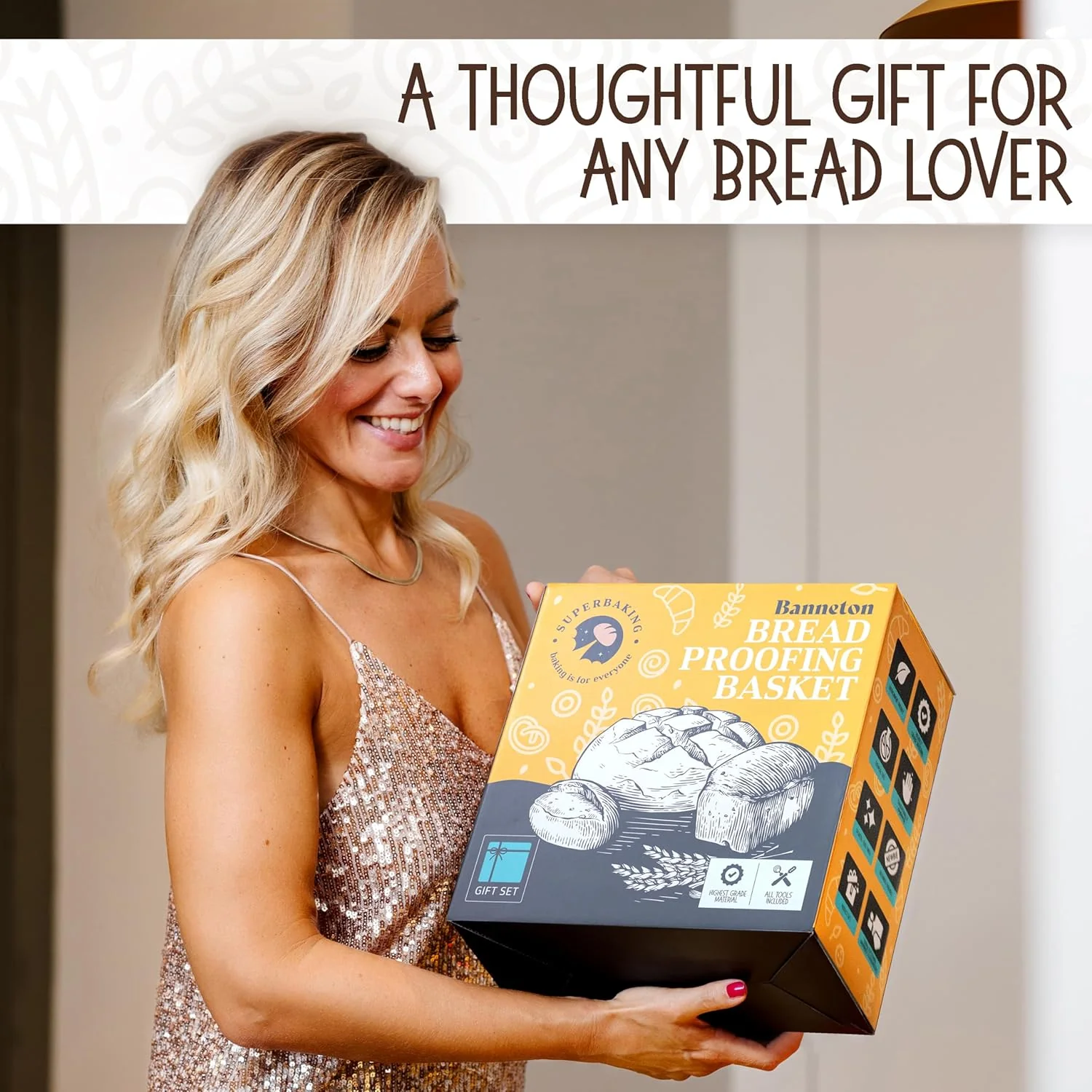 Superbaking Banneton Brotgärkörbchen Geschenk-Set für Bäcker, rund, 22,9 cm, Sauerteig-Brot-Backzube - Image 2