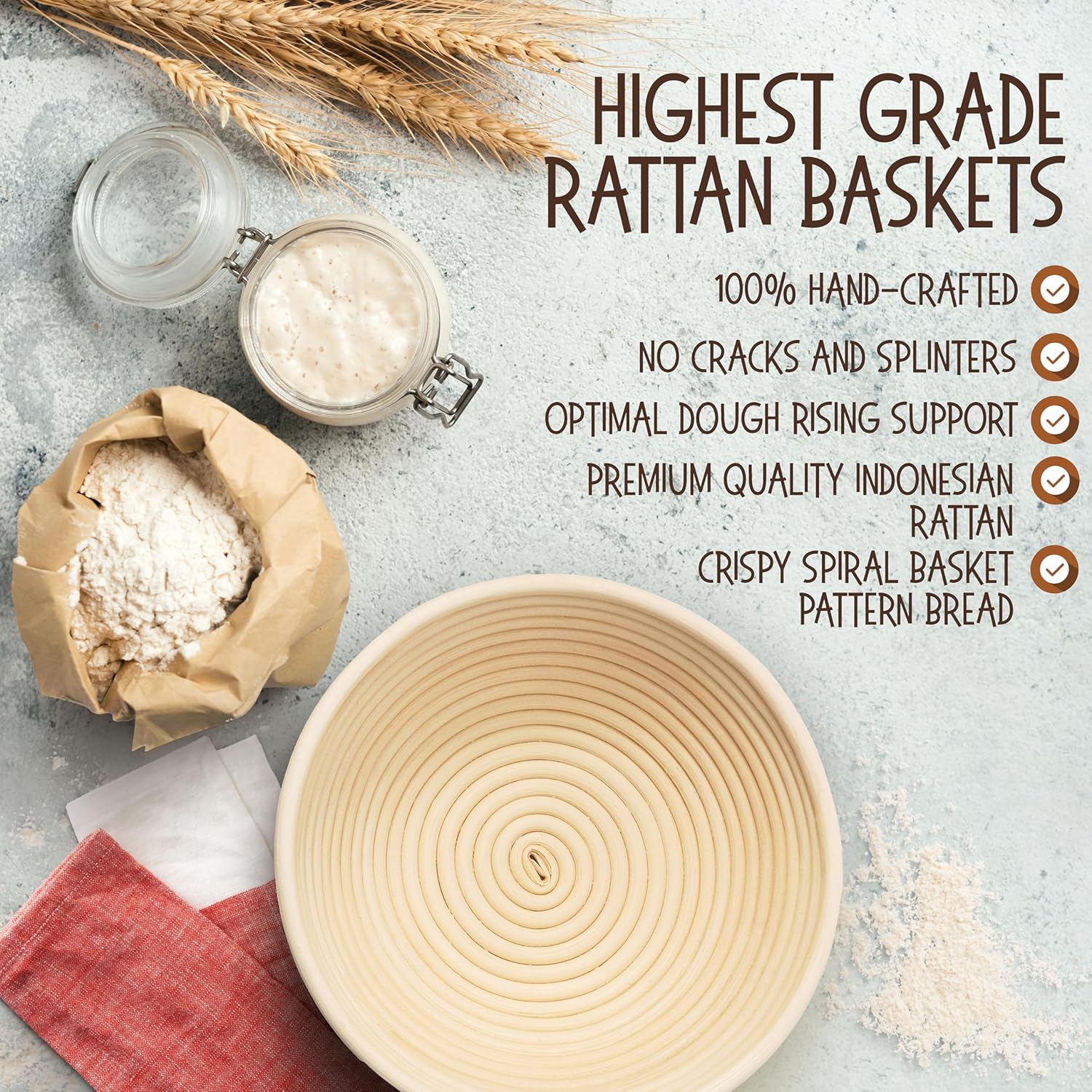 Superbaking Banneton Brotgärkörbchen Geschenk-Set für Bäcker, rund, 22,9 cm, Sauerteig-Brot-Backzube - Image 3