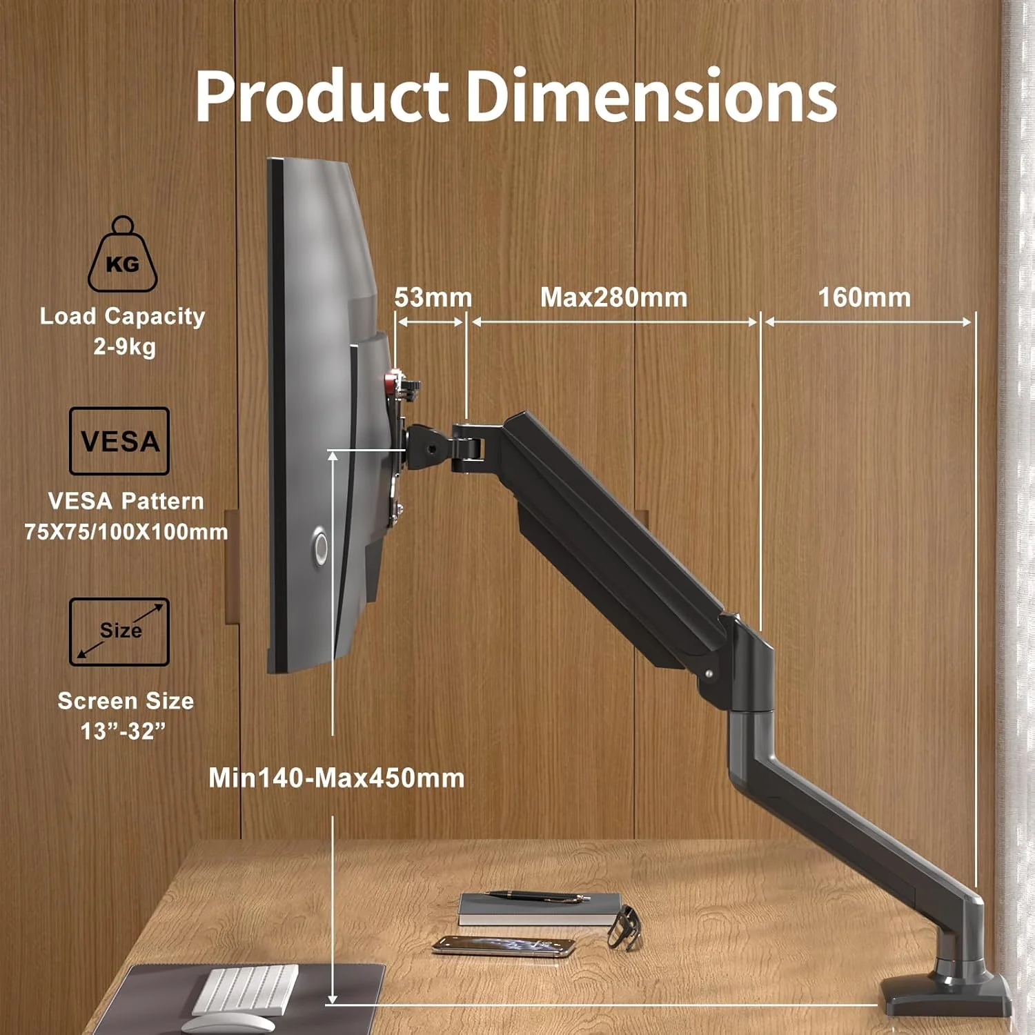suptek Monitor Halterung für 13-32 Zoll LED LCD Bildschirm bis zu 9 kg, Monitor Arm mit Gasfeder, 36 - Image 2