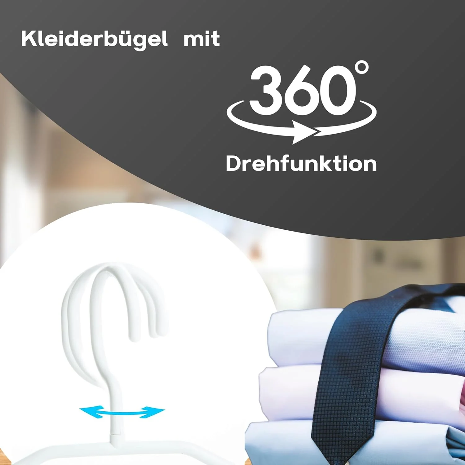 Sustania Kleiderbügel Weiss 20 Stück Mit Drehbaren Haken, Kunststoff, Plastik, Made in EU, Platzspar - Image 4