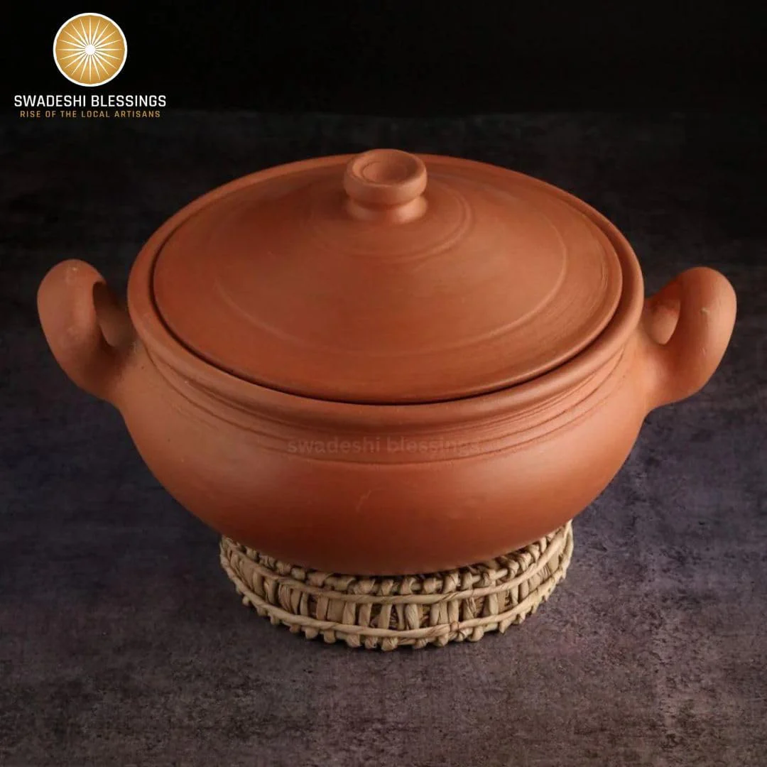 Swadeshi Blessings Exklusives Sortiment Tontopf zum Kochen und Servieren mit Deckel, Erdkadai, Mud H - Image 2
