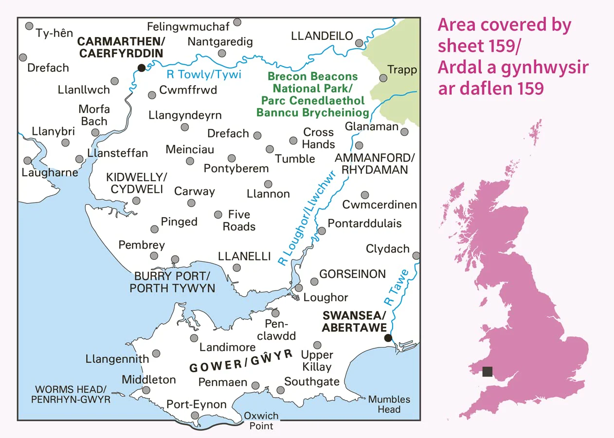 Swansea & Gower, Carmarthen (OS Landranger Map, Band 159), Karte - Image 3