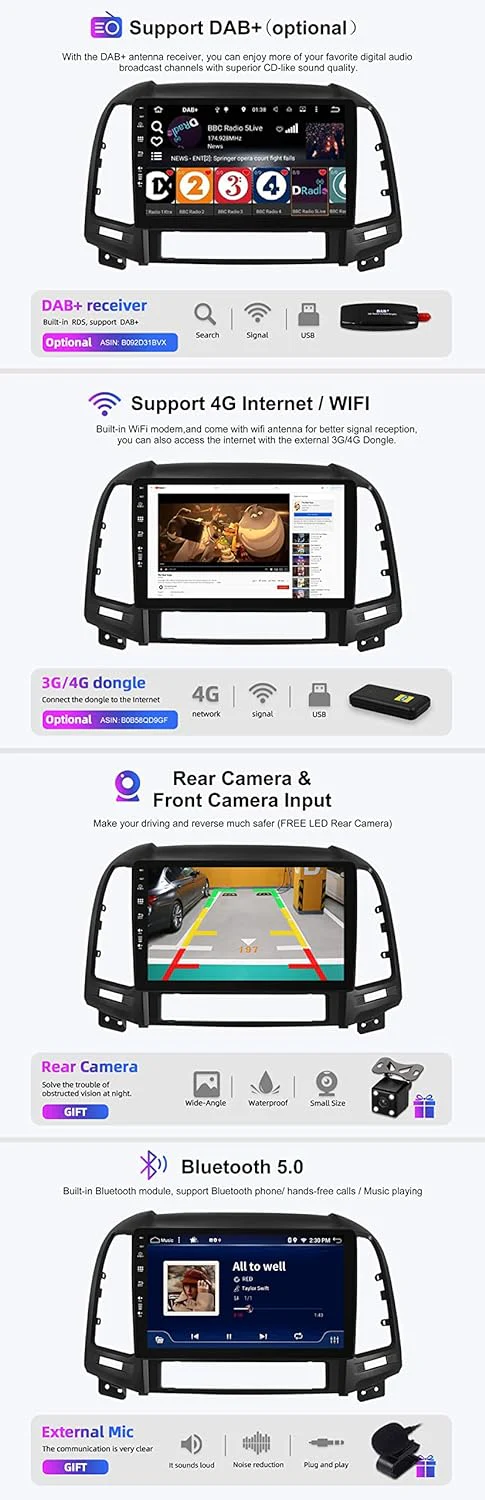SXAUTO - 6G+128G - Android 12 IPS Autoradio für Hyundai Santa FE (2006-2012) - Eingebaut Carplay/And - Image 8