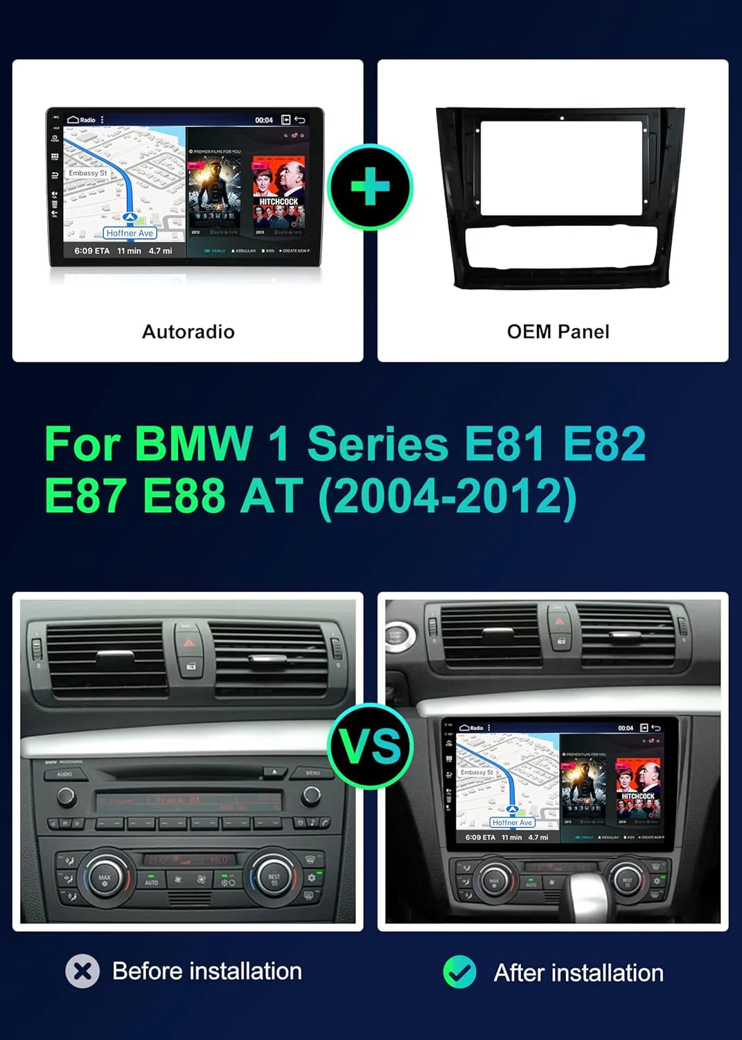 SXAUTO ¦ 8G+256G ¦ Android 12 IPS Autoradio für BMW 1 Series E81 E82 E87 E88 (2004-2012) - Eingebaut - Image 3