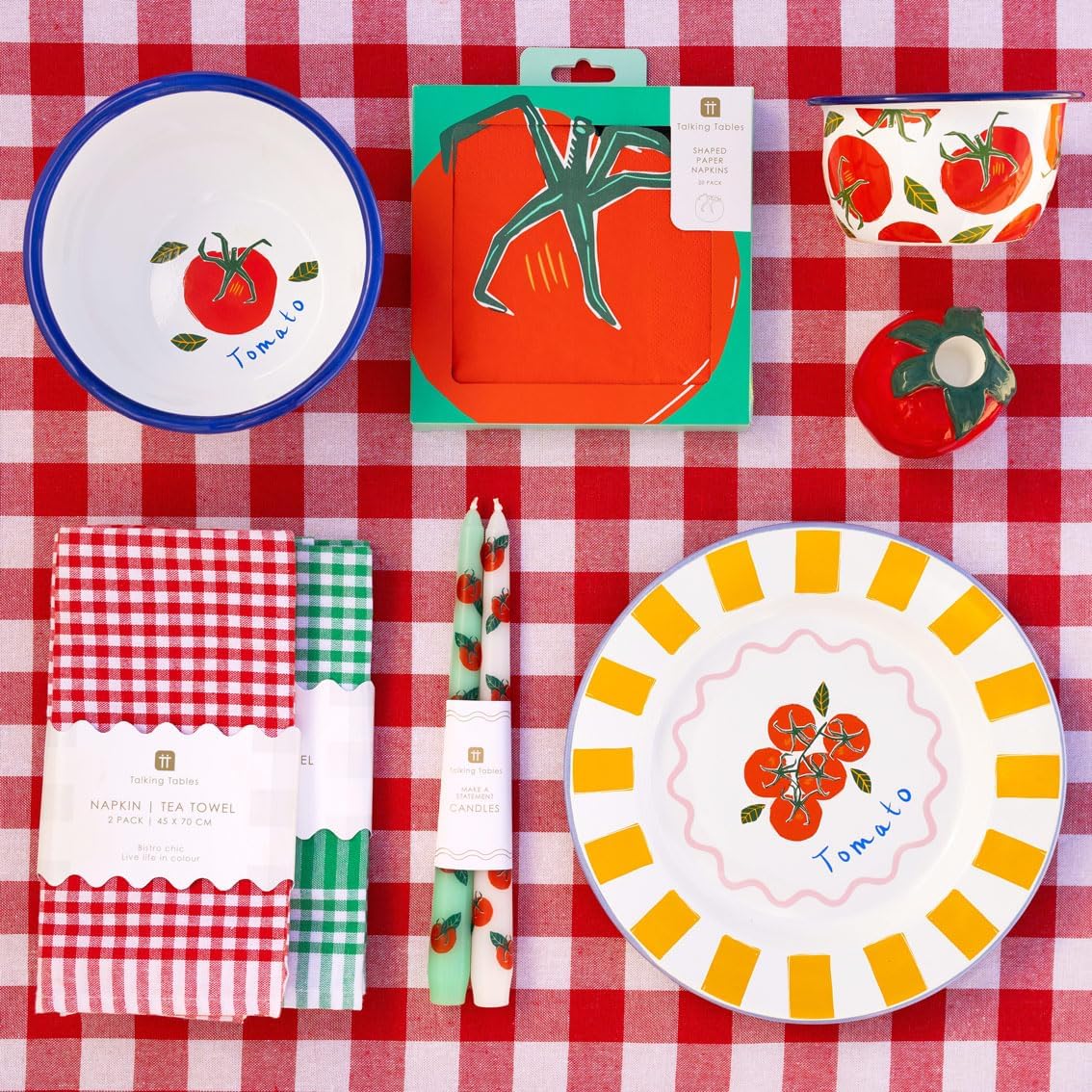 Talking Tables Bon Appetit Handgefertigtes Emaille-Dinnerteller mit Tomaten-Design langlebig leicht - Image 2