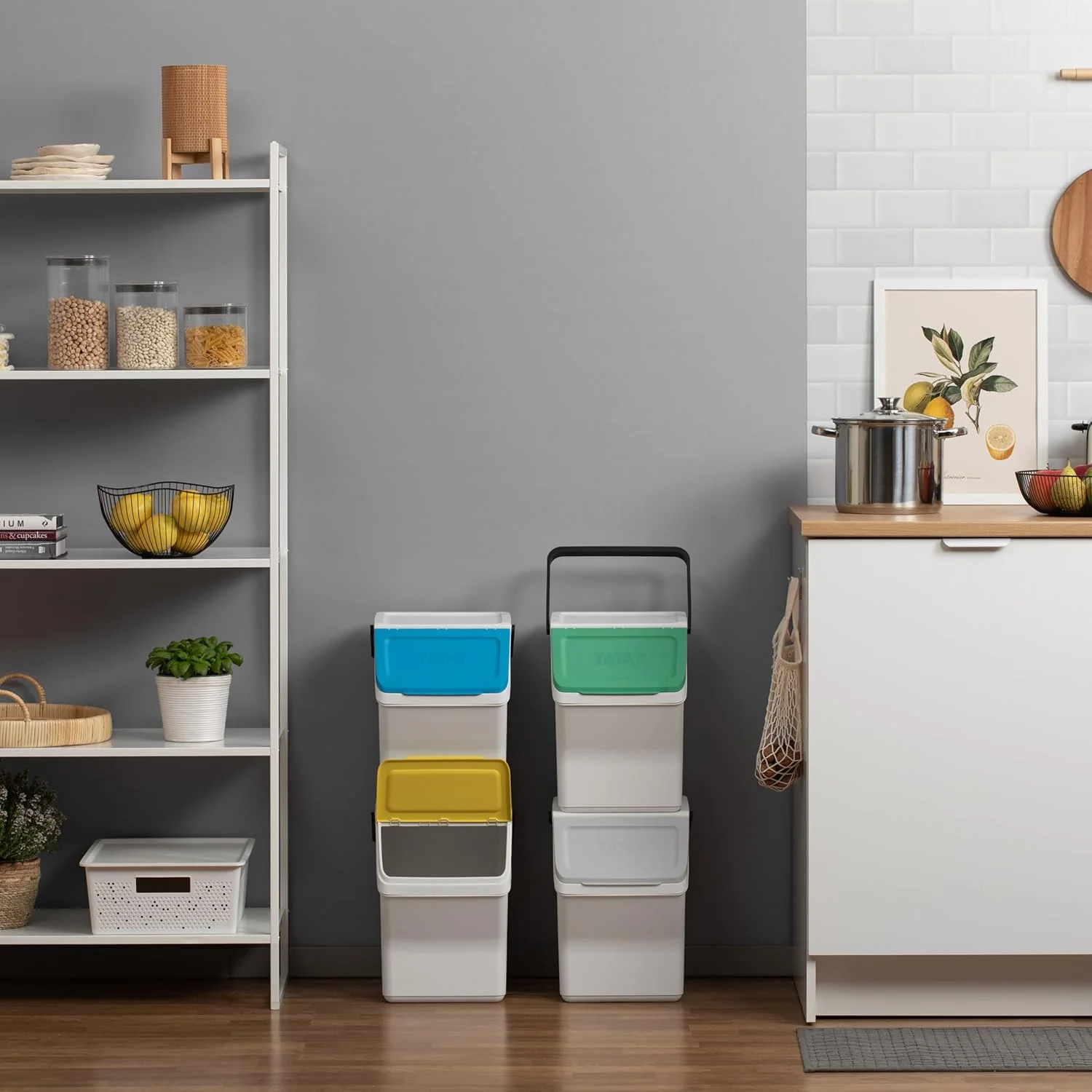 TATAY Mülltrennsystem Küche | 1 Biomülleimer Smart 6L Blau ohne Halterung + 4 Easy Waste Recycling B - Image 7