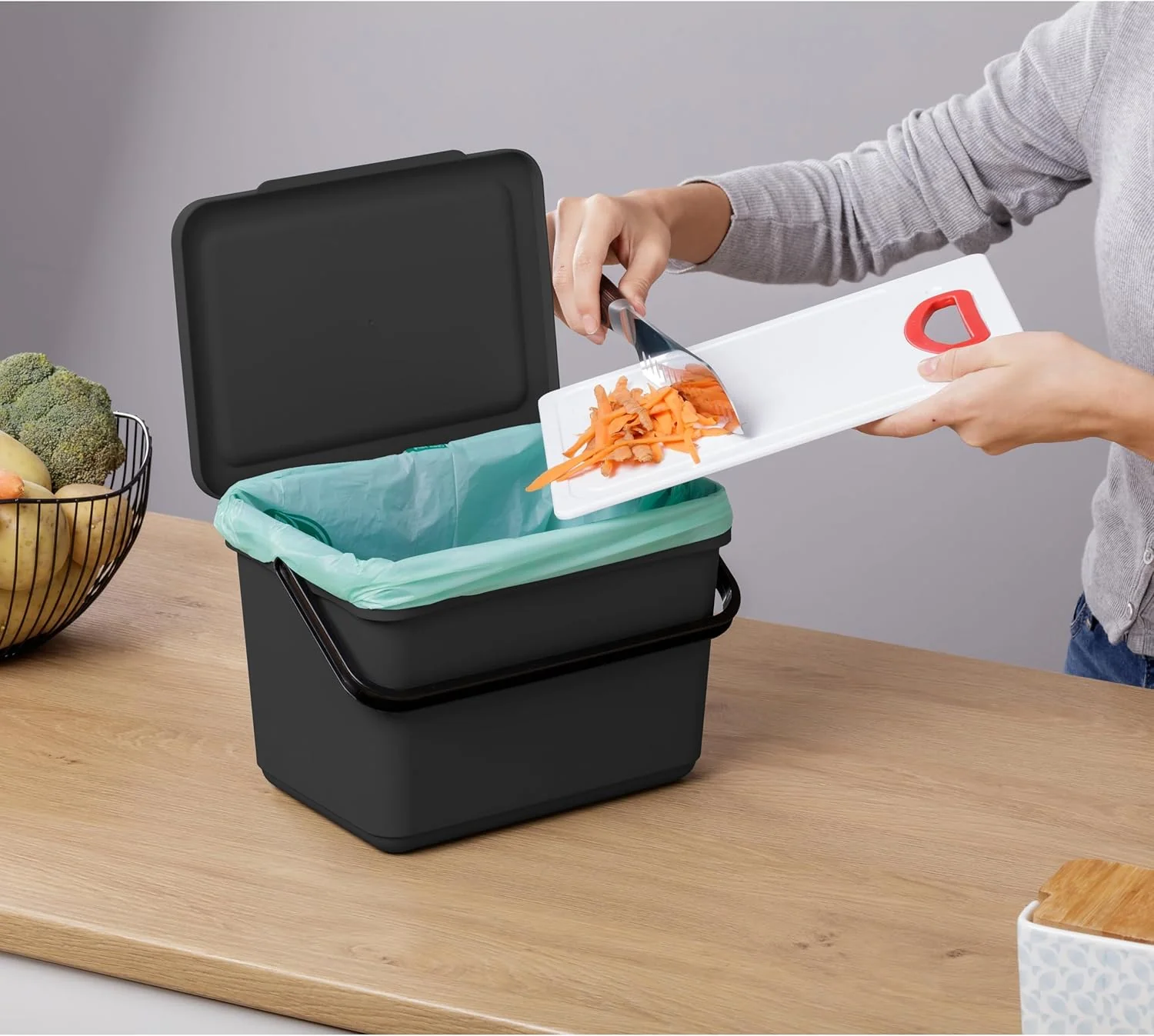 TATAY Mülltrennsystem Küche | 1 Biomülleimer Smart 6L Schwarz ohne Halterung + 4 Easy Waste Recyclin - Image 5