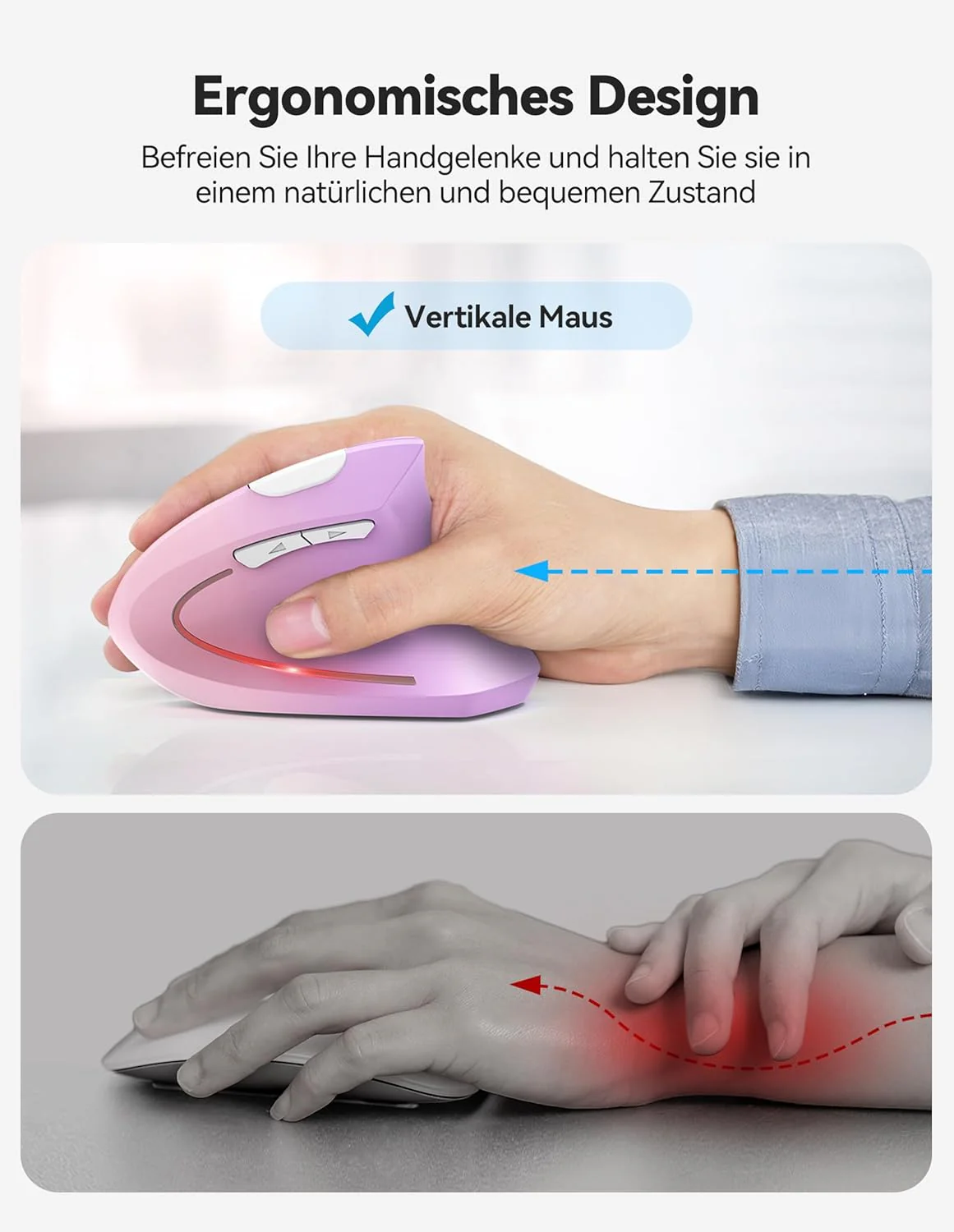 TECKNET Ergonomische Bluetooth Maus, Wiederaufladbar Kabellose Vertikale Maus (BT 5.0/3.0 + 2.4G), 6 - Image 4