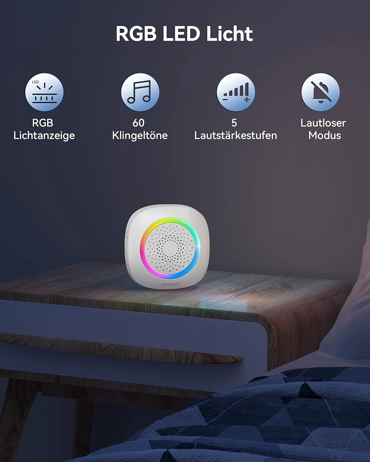 TECKNET Funkklingel, Funkklingel Aussen Wasserdicht 2 Empfänger Mit RGB Licht, 60 Melodien, IP66 Fun - Image 4