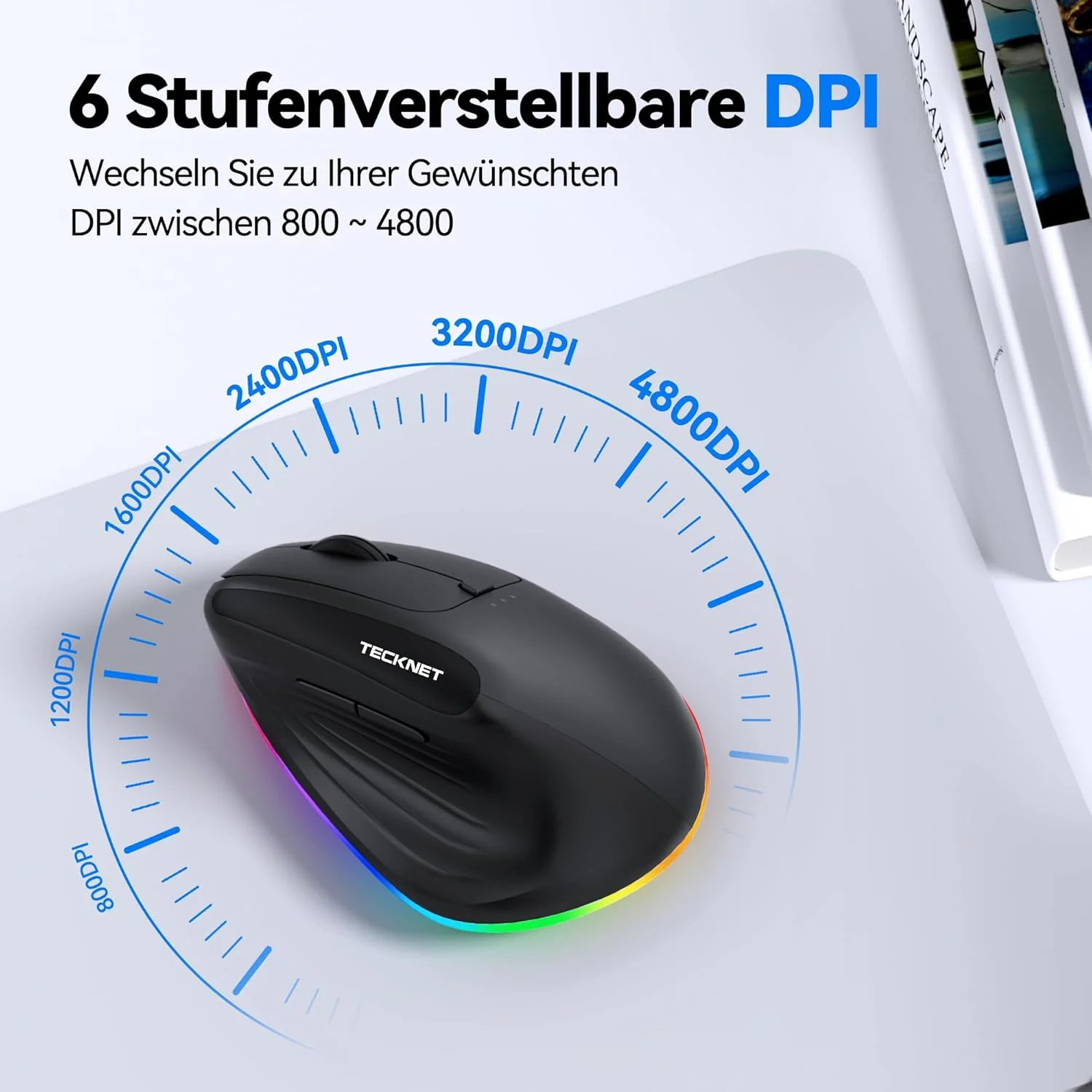 TECKNET Vertikale Ergonomische Kabellos Maus, 2,4 GHz + Bluetooth, Wiederaufladbar Maus mit 4800 DPI - Image 5