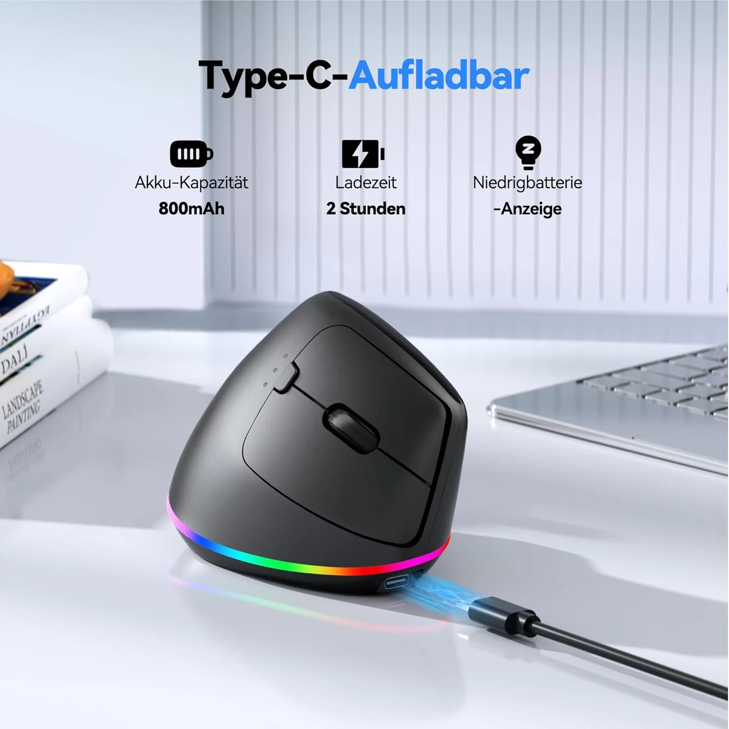 TECKNET Vertikale Ergonomische Kabellos Maus, 2,4 GHz + Bluetooth, Wiederaufladbar Maus mit 4800 DPI - Image 6