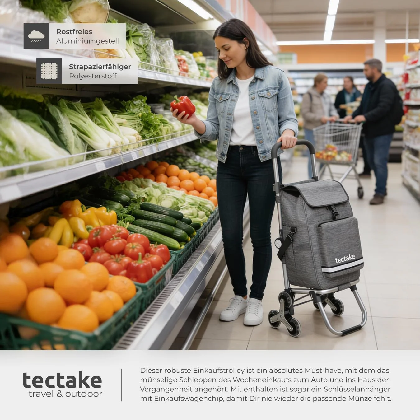 tectake® 3-in-1 Einkaufstrolley Treppensteiger, nutzbar als Umhängetasche, Sackkarre, Rollwagen klap - Image 4