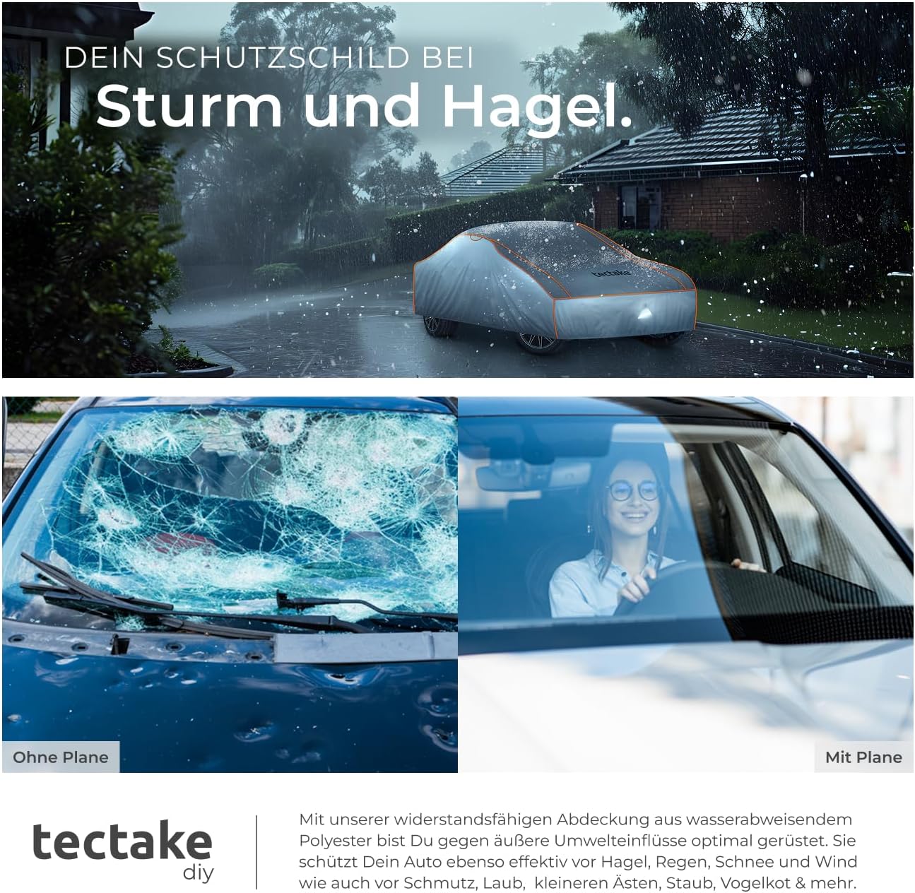 tectake® Auto Abdeckplane, Hagelschutz Autoplane, Autoabdeckung, wasserdichte Decke, atmungsaktiv, e - Image 4