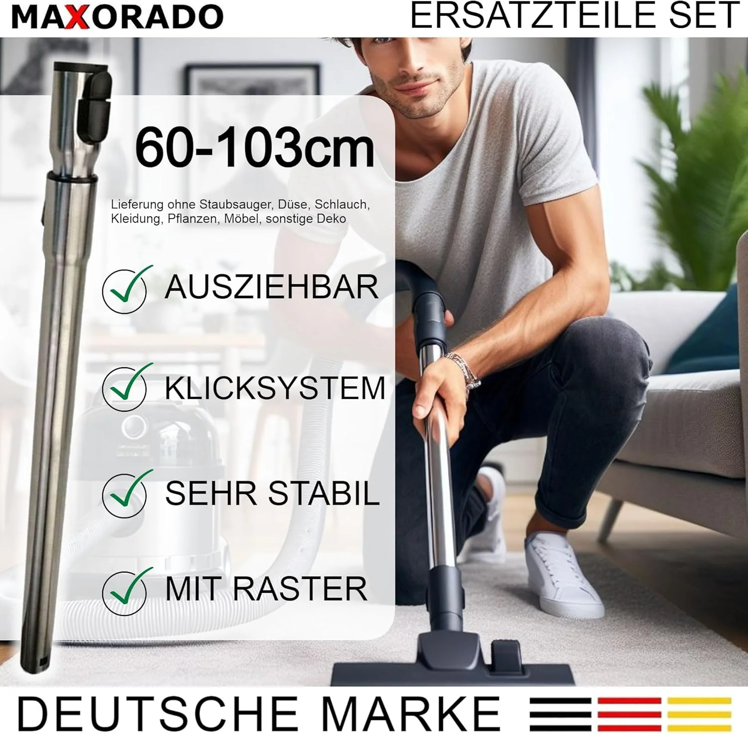 Teleskoprohr mit Einrastfunktion + Handgriff Griff für Miele S8340 S8330 8370 S2131 9442601 S2 S4 S5 - Image 2