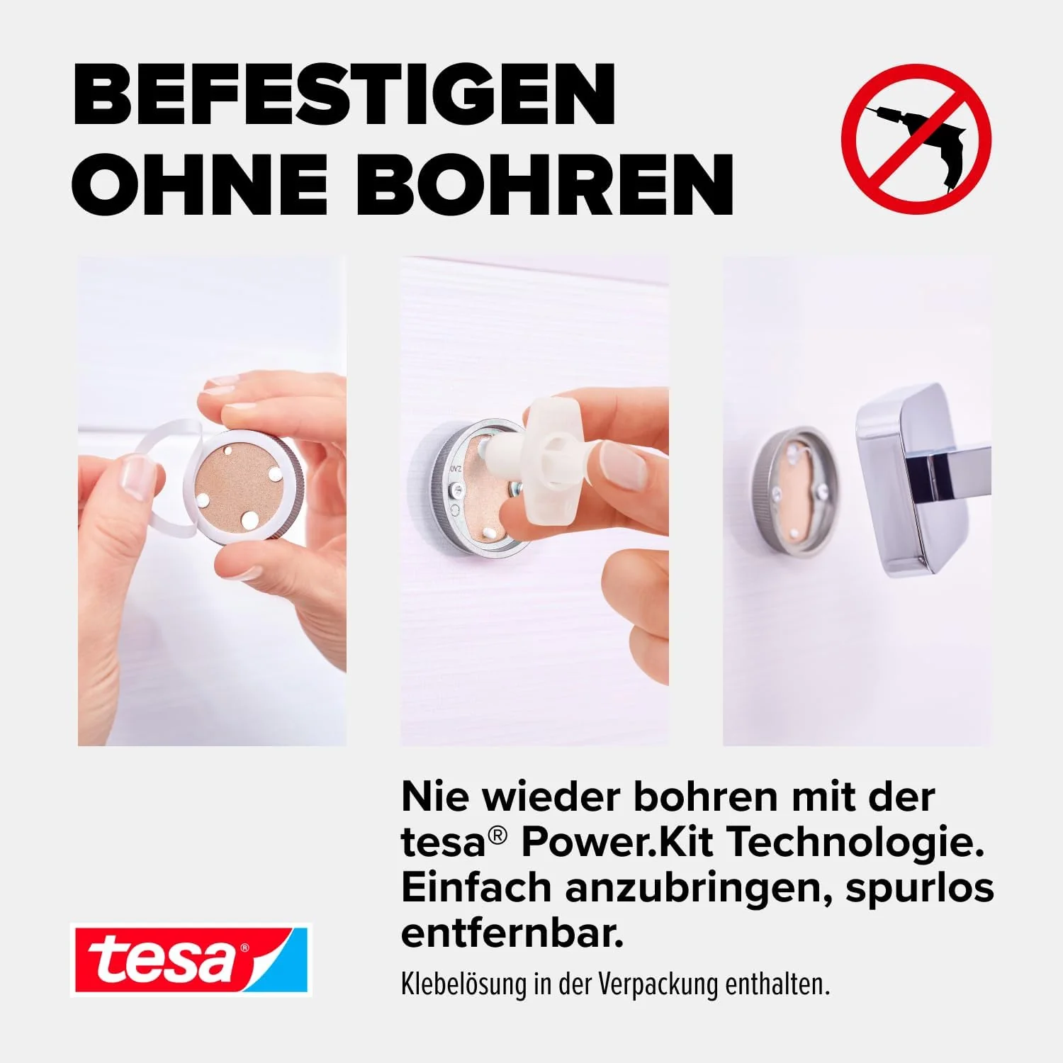 tesa ELEGAANT Toilettenpapierhalter ohne Deckel, verchromt - zur Wandbefestigung ohne Bohren, inkl. - Image 4