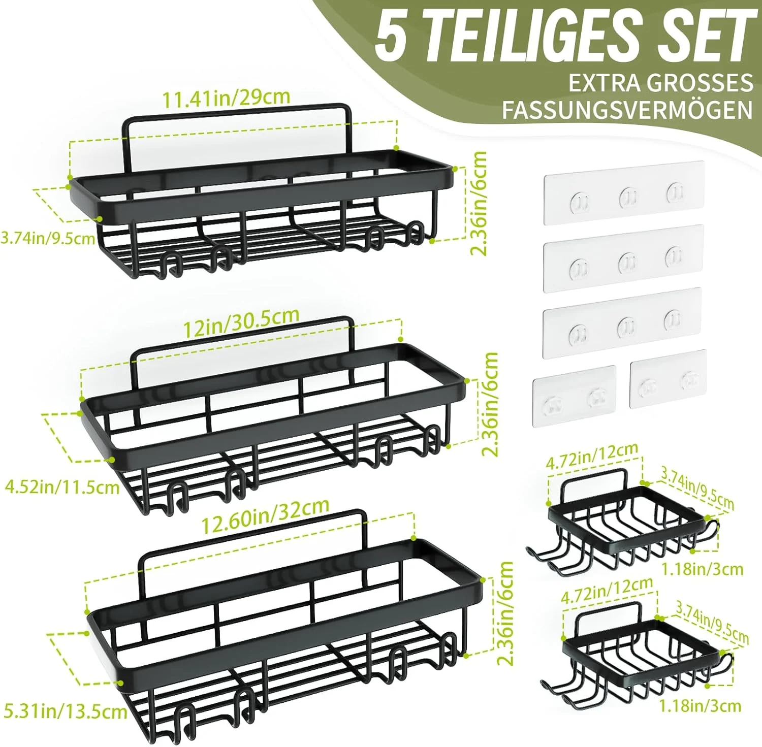 TGNISI Duschablage Ohne Bohren 5 Set mit Seifenhalter Badezimmer Regal Badezimmer Organizer Schwarz - Image 6