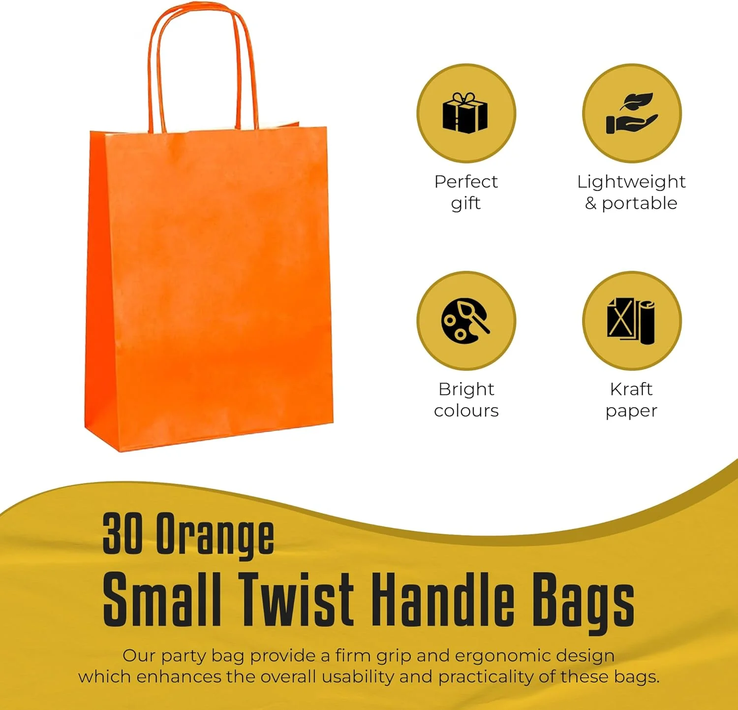 Thepaperbagstore 30 Papiertüten für Partys und Geschenke mit Griffen - Orange - 180x220x80mm Orange - Image 2