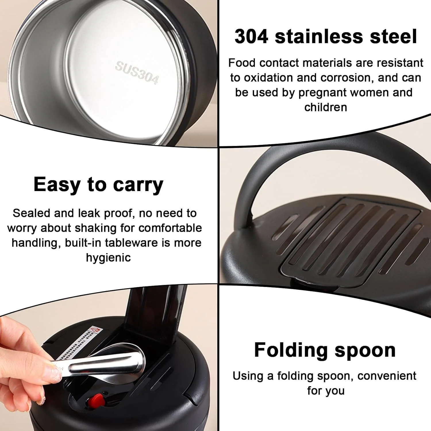 Thermobehälter Für Essen 1500ml, Warmhaltebehälter Essen Edelstahl Mit Schnallendeckel Und Löffel, B - Image 3