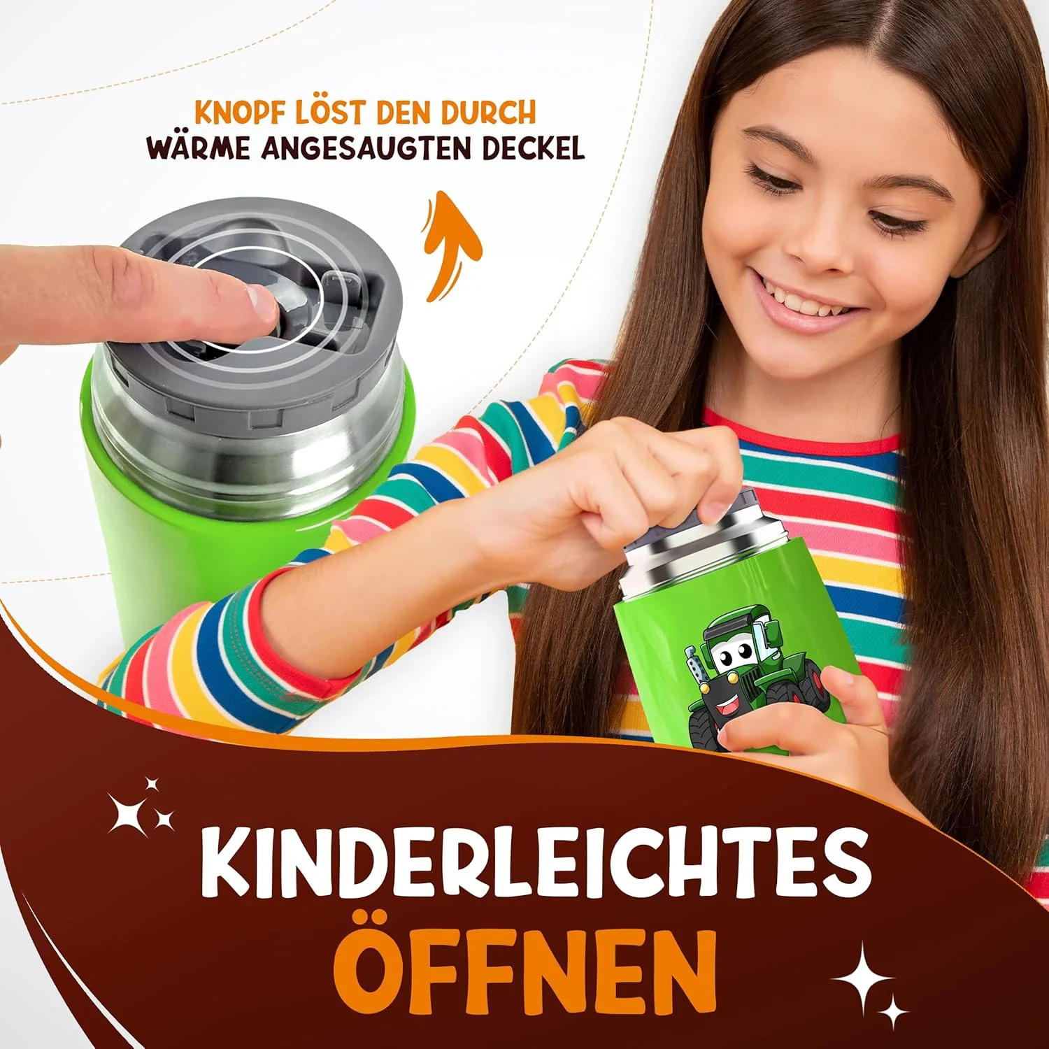 Thermobehälter für Essen Kinder – 500ml, Grün Traktor – 100% auslaufsicher - Warmhaltebehälter Essen - Image 5