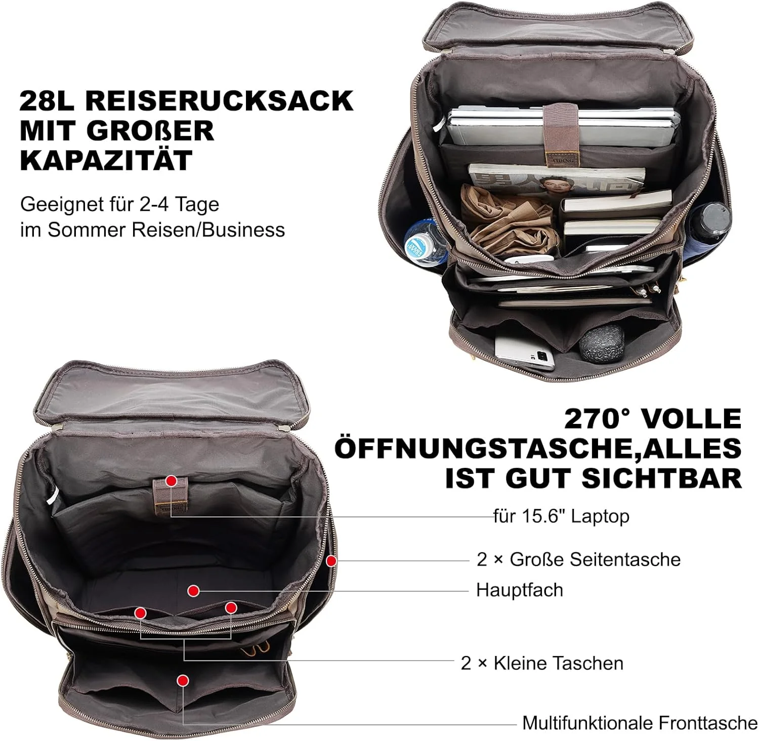 TIDING Rucksack Herren Leder 15,6 Zoll Laptop Tasche Schulrucksack Laptoptasche Grosse Kapazität Day - Image 4