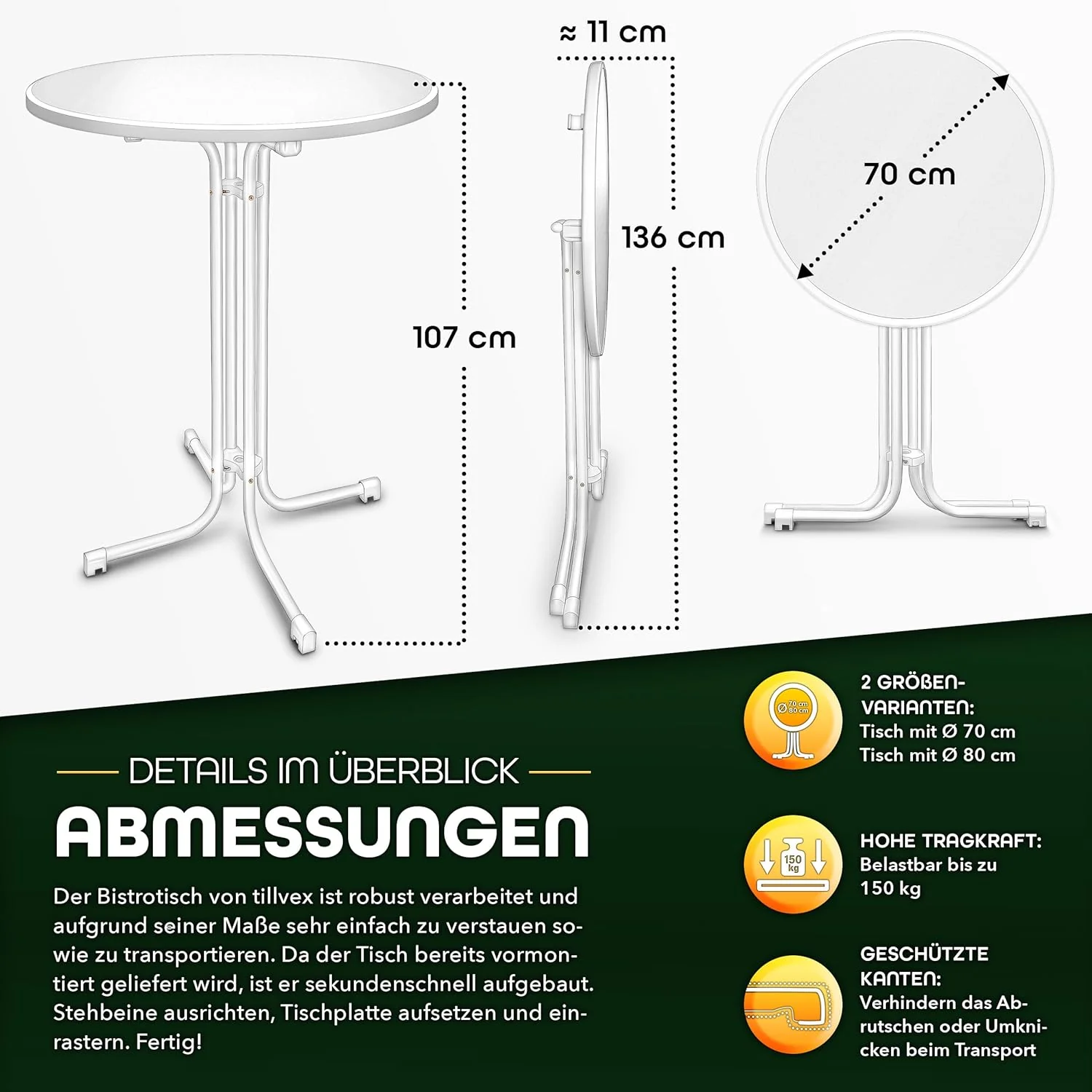 tillvex® Gastro Stehtisch klappbar Ø70cm mit Husse | Bistrotisch FERTIG MONTIERT | Klapptisch rund - - Image 2