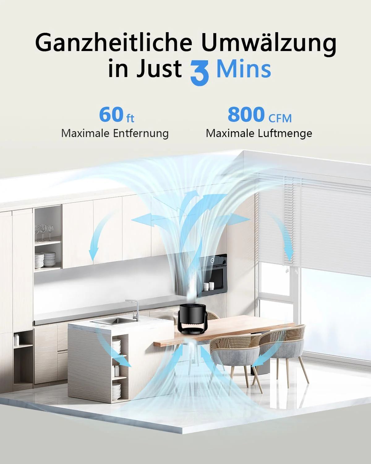 Tischventilator, USB Ventilator mit 100 Geschwindigkeitsstufen 105° Schwenkfunktion LED Display mit - Image 4