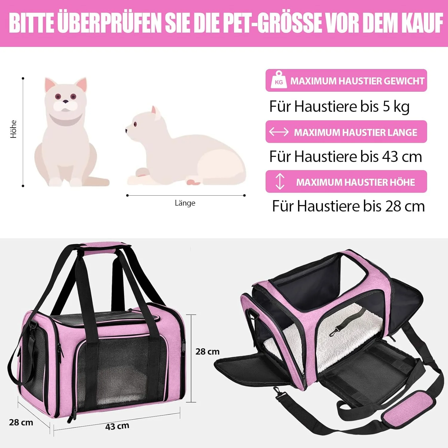 TOFFCAEA Transporttasche für Katze Hund, Hundetransportbox, Faltbare Katzentransportbox, tragbar, 5k - Image 2
