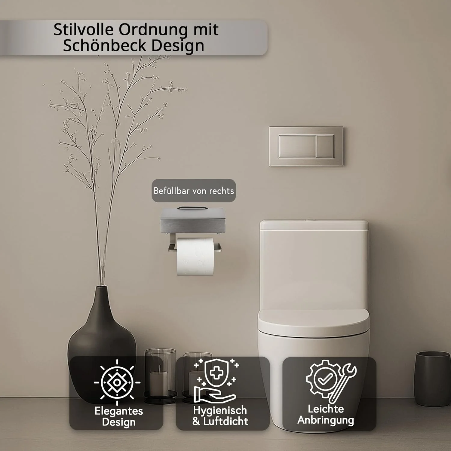 Toilettenpapierhalter mit Feuchttücherbox - Gehäuse Matt & Abdeckung Edelstahl - befüllbar von Recht - Image 4