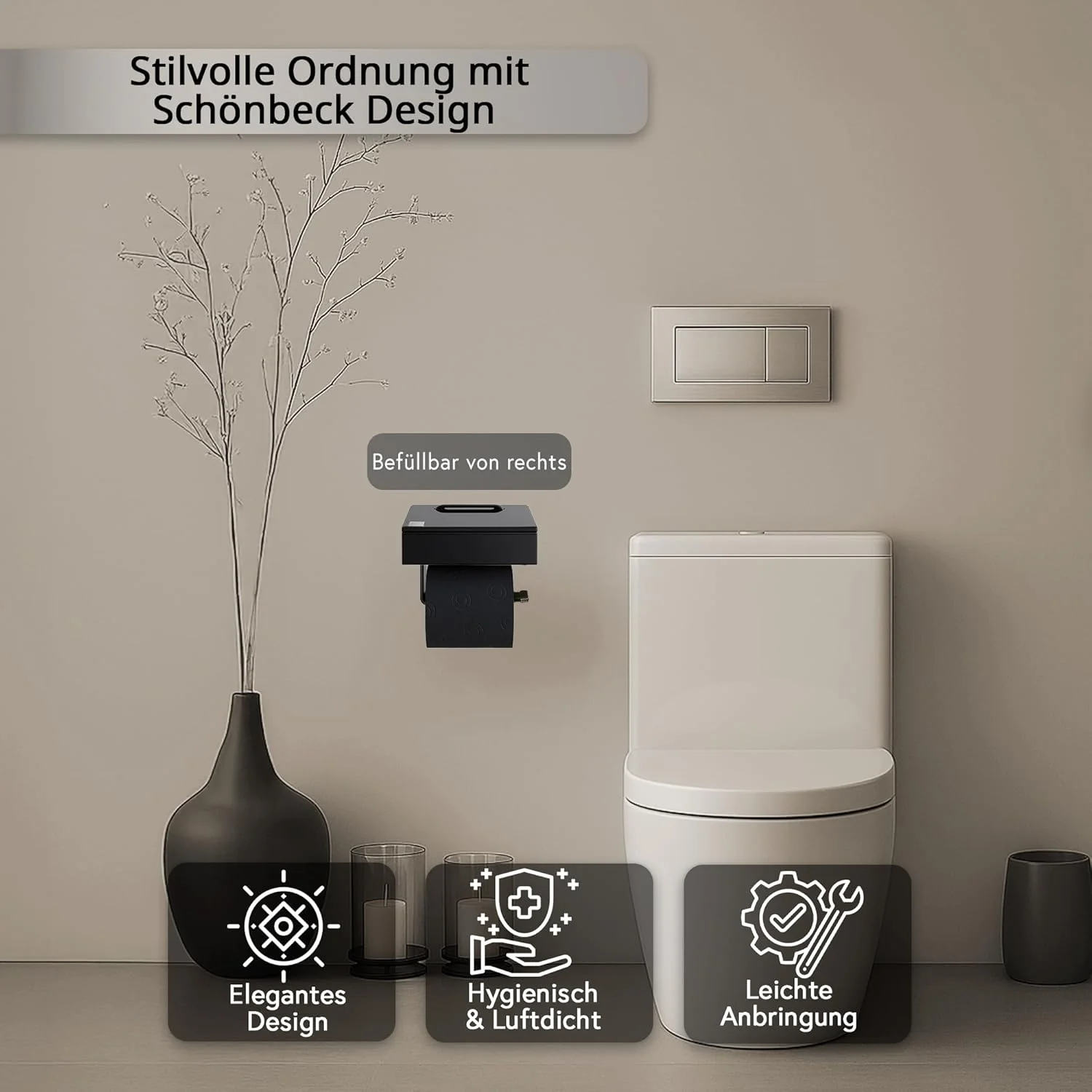 Toilettenpapierhalter mit Feuchttücherbox - Gehäuse Schwarz & Abdeckung Glas Schwarz- befüllbar von - Image 4