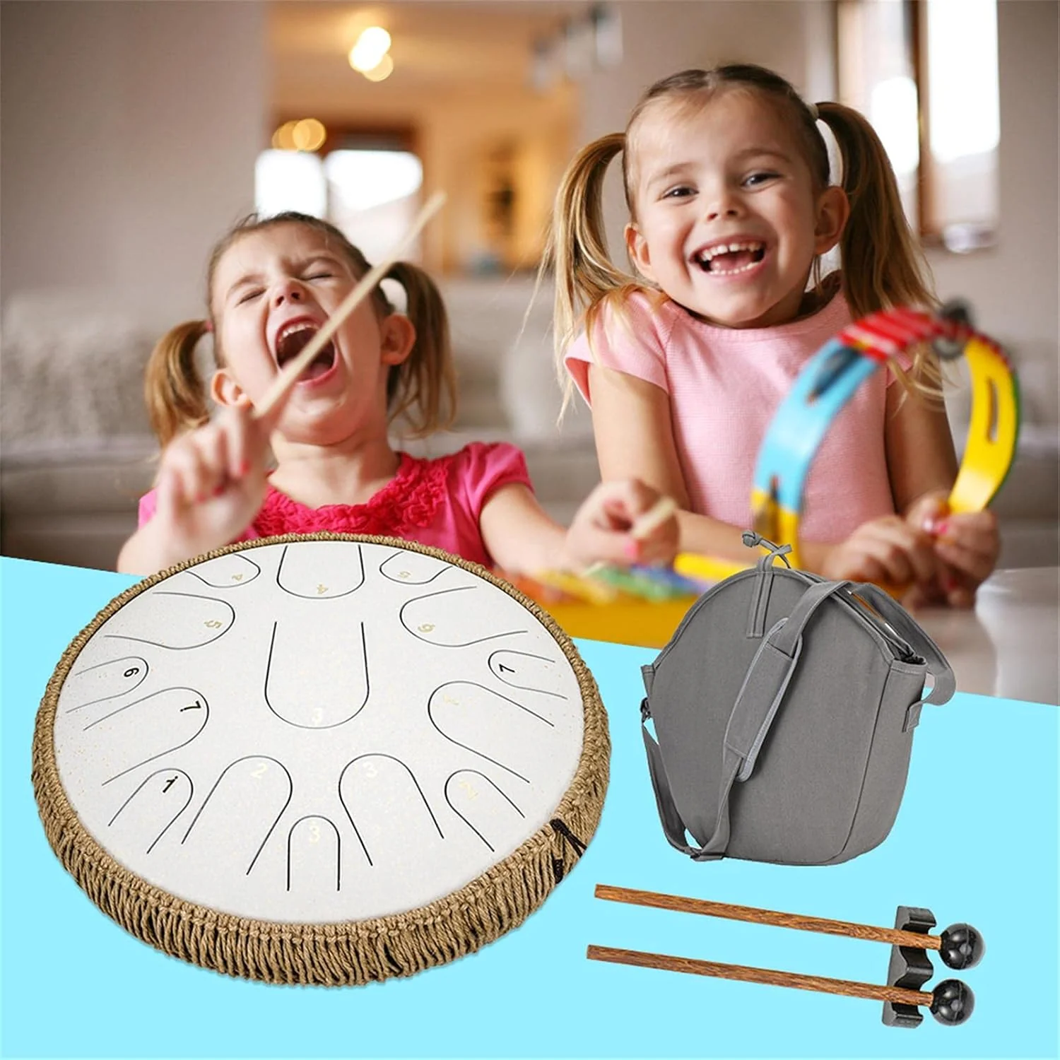 Tongue Drum, Stahlzungen-Trommel, 14 Zoll 15-Ton-D-Tonart, Handpan-Trommel mit Trommelstöcken, Tasch - Image 7